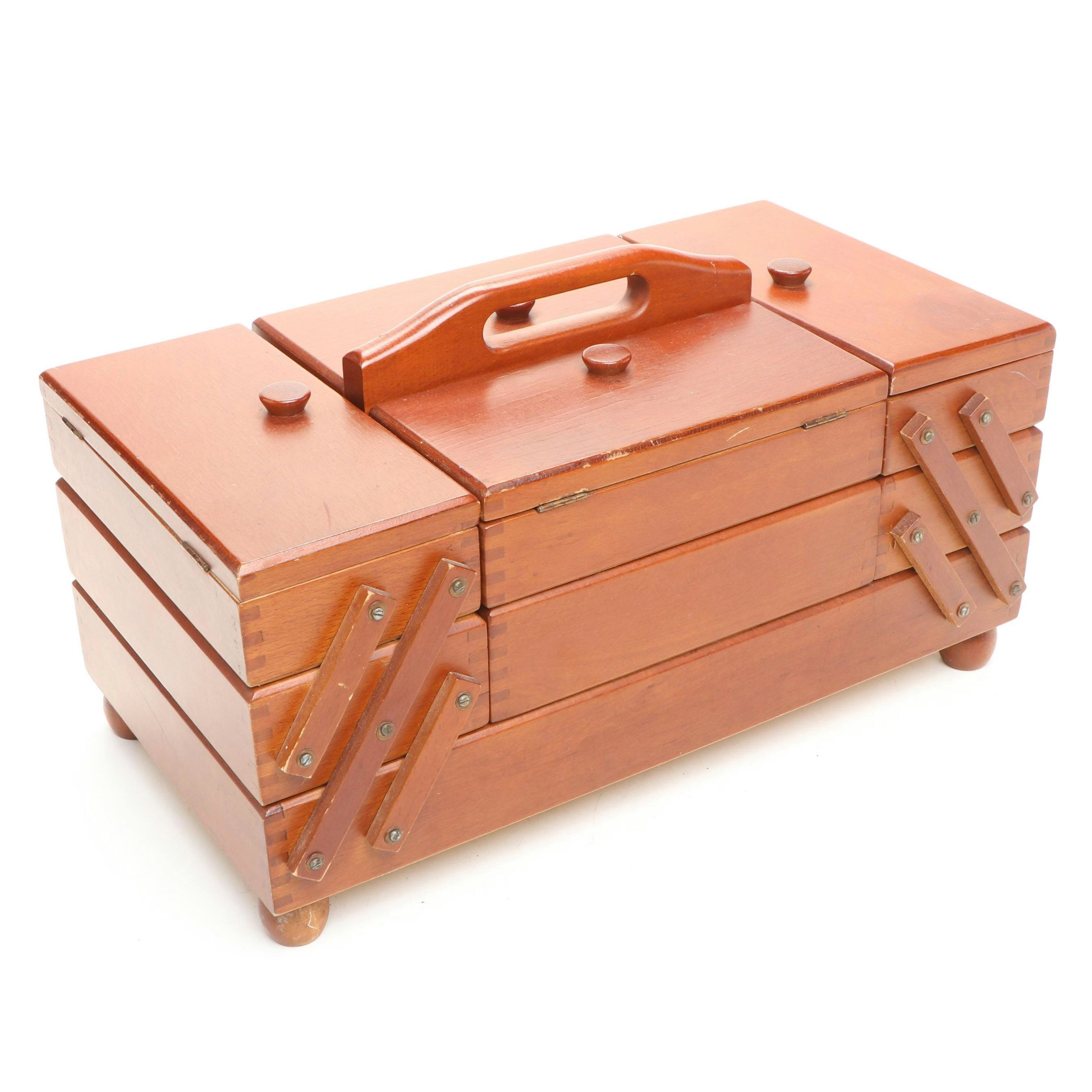 Vintage Wooden Accordian Sewing Box