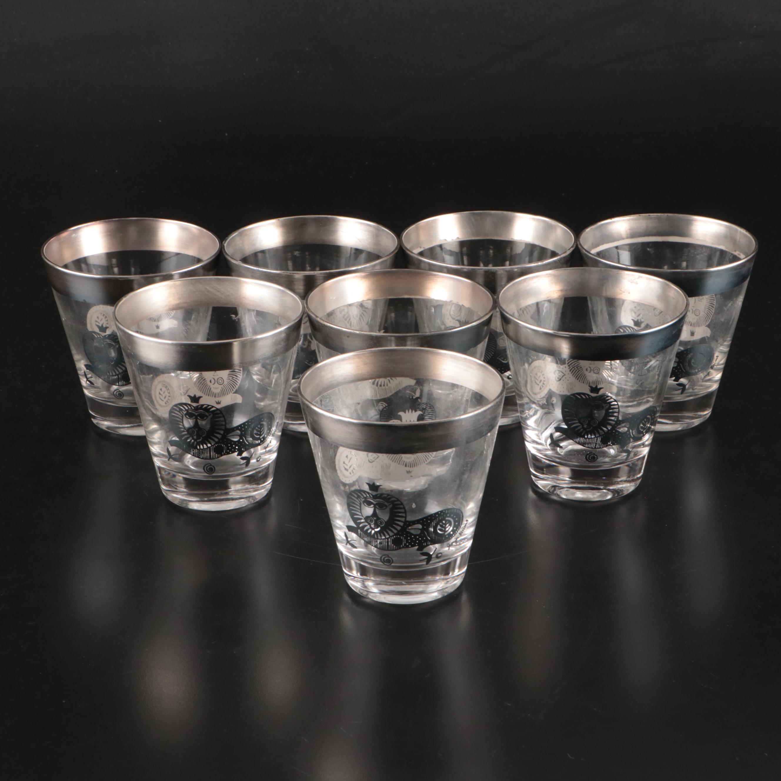 George Briard Silver Recumbent Lion Double Old Fashioned Glasses