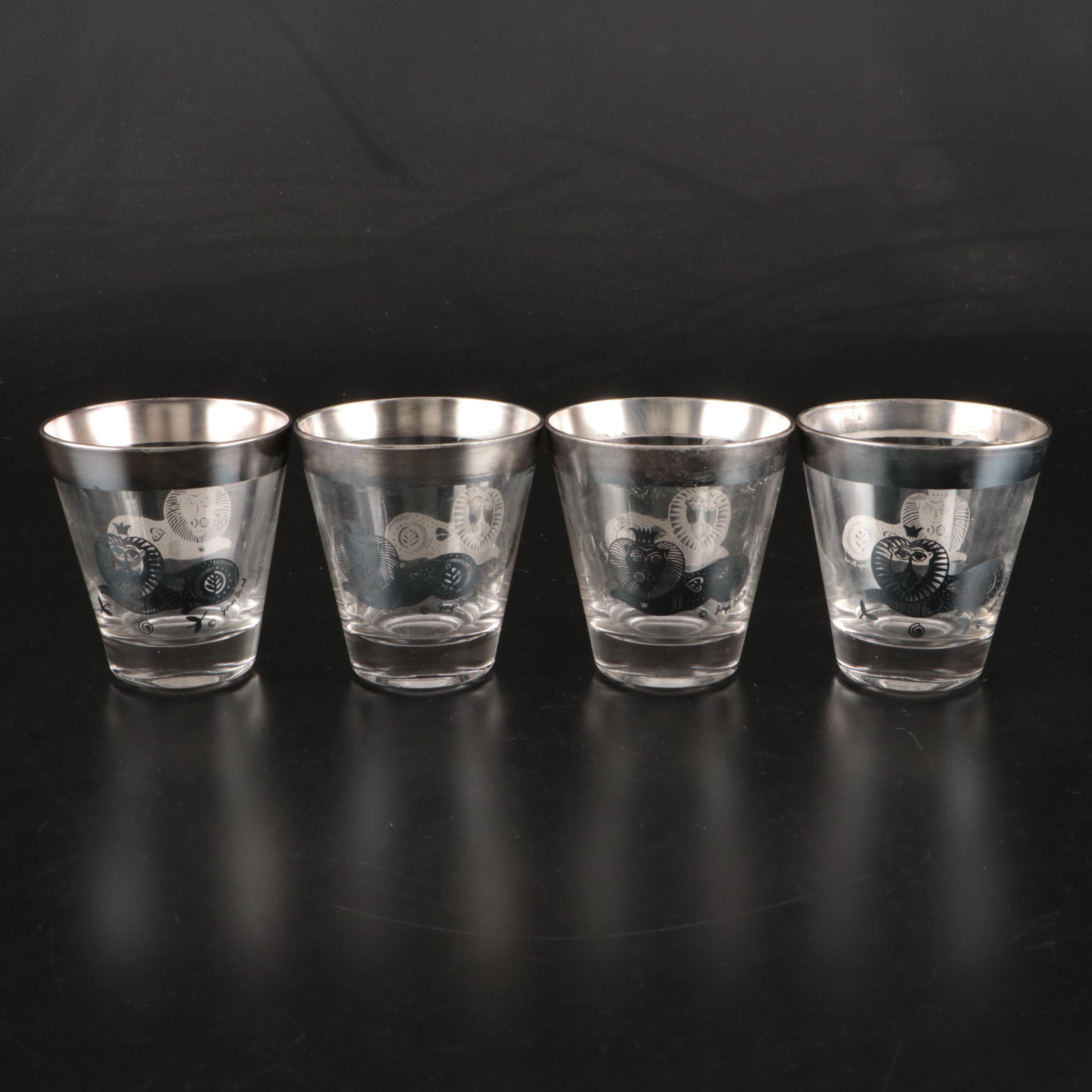 George Briard Silver Recumbent Lion Double Old Fashioned Glasses