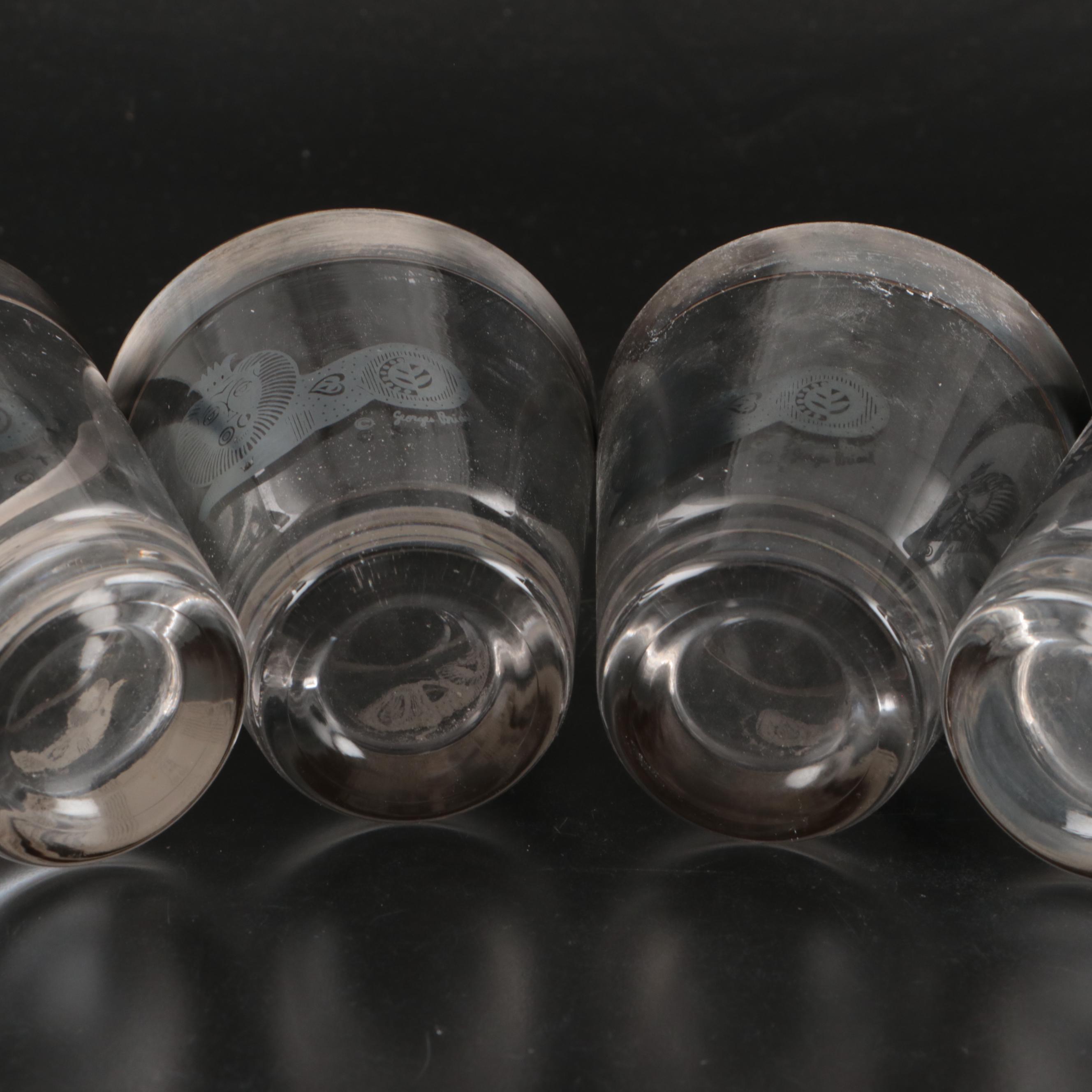 George Briard Silver Recumbent Lion Double Old Fashioned Glasses