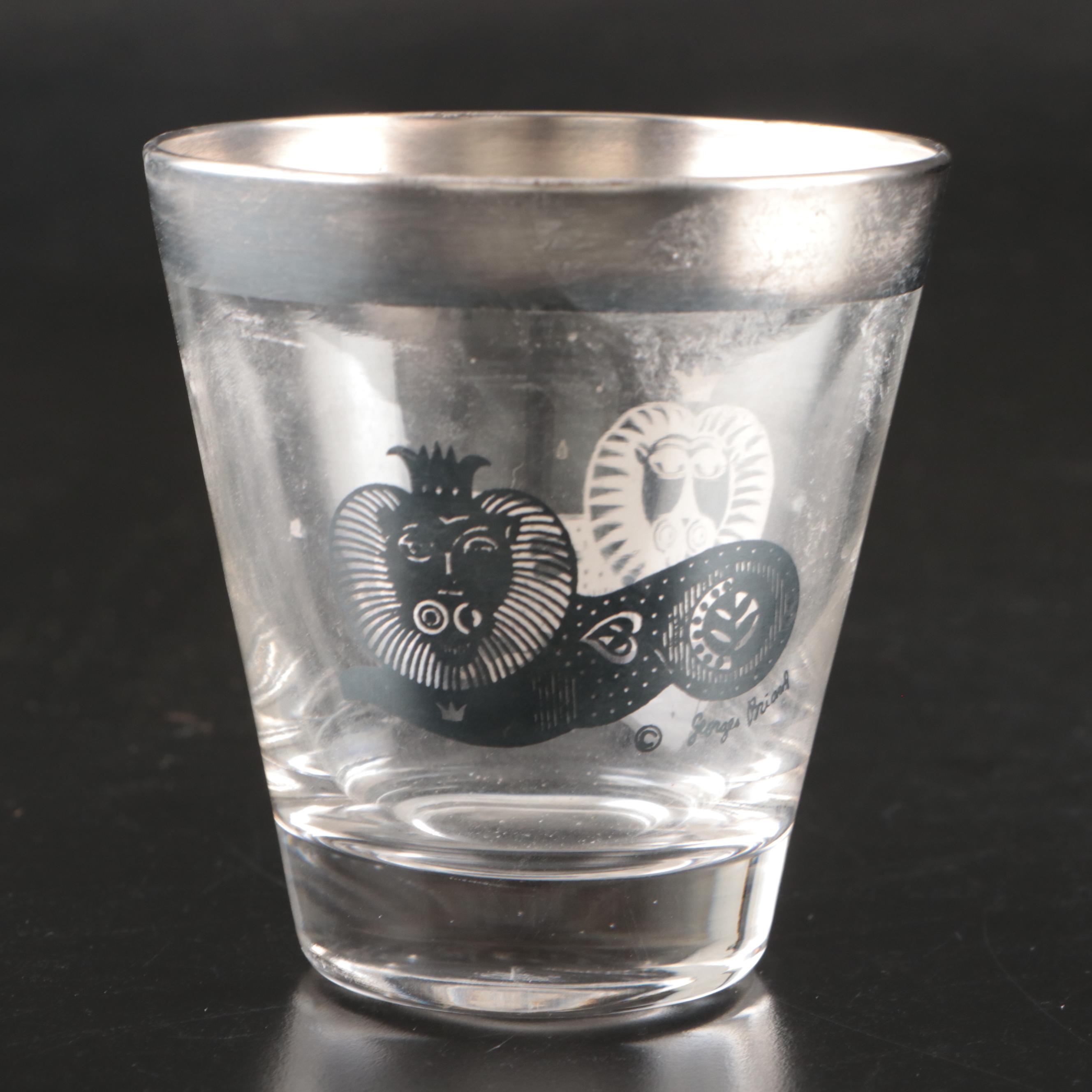George Briard Silver Recumbent Lion Double Old Fashioned Glasses