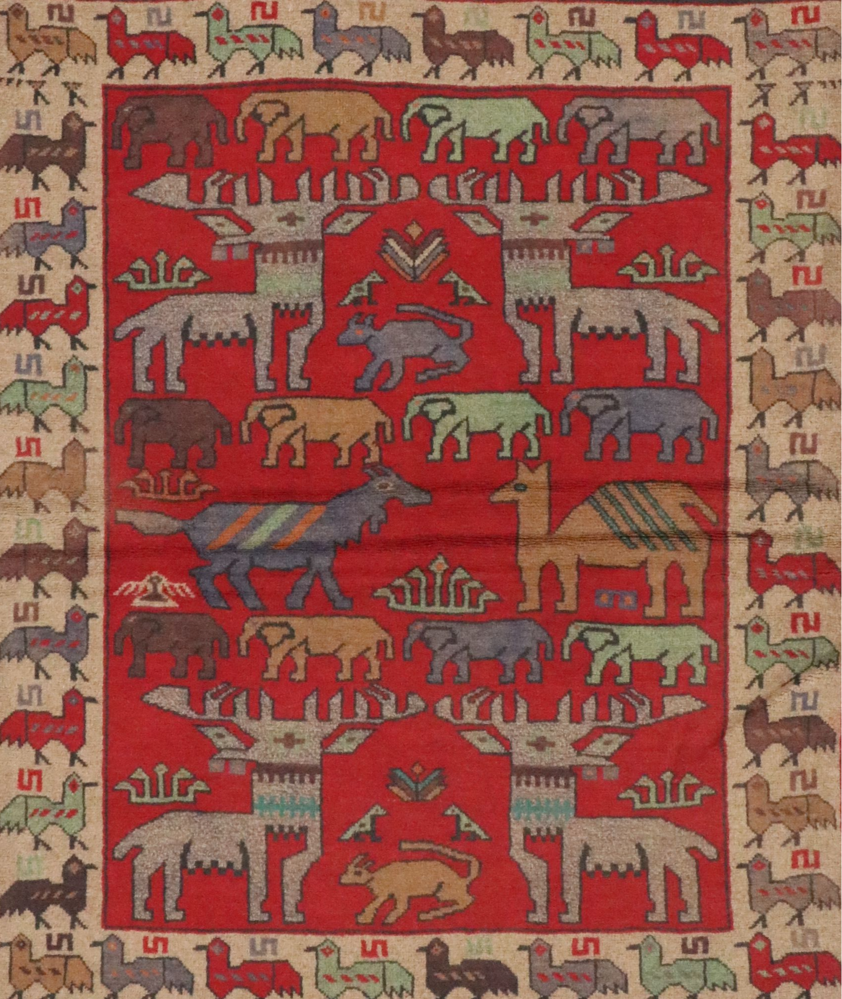 4'2 x 5'10 Hand-Knotted Afghan Pictorial Area Rug