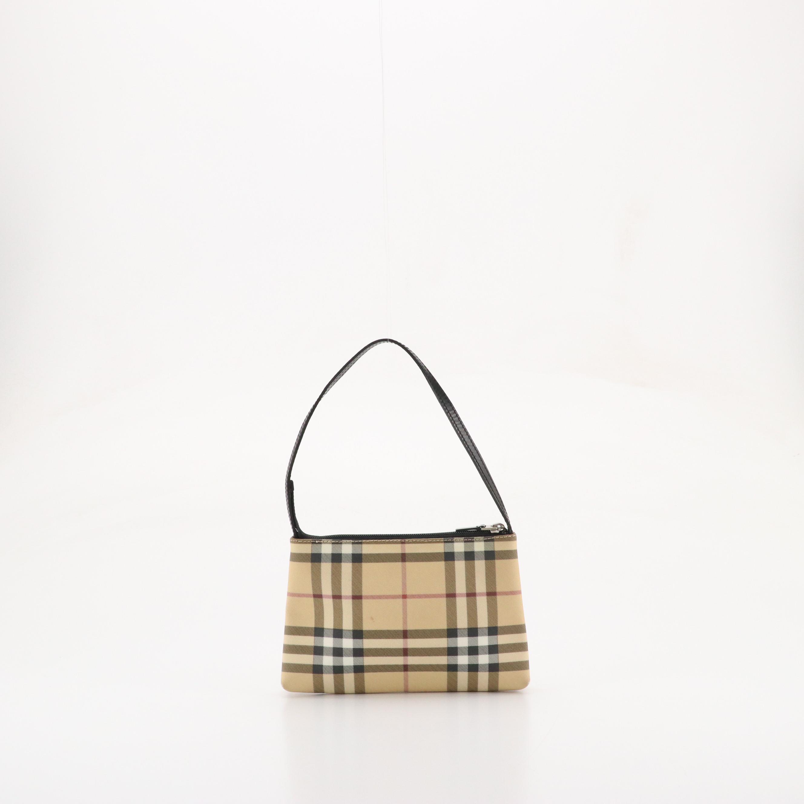 Burberry Mini Zip Shoulder Bag in House Check Coated Canvas and Leather Trim