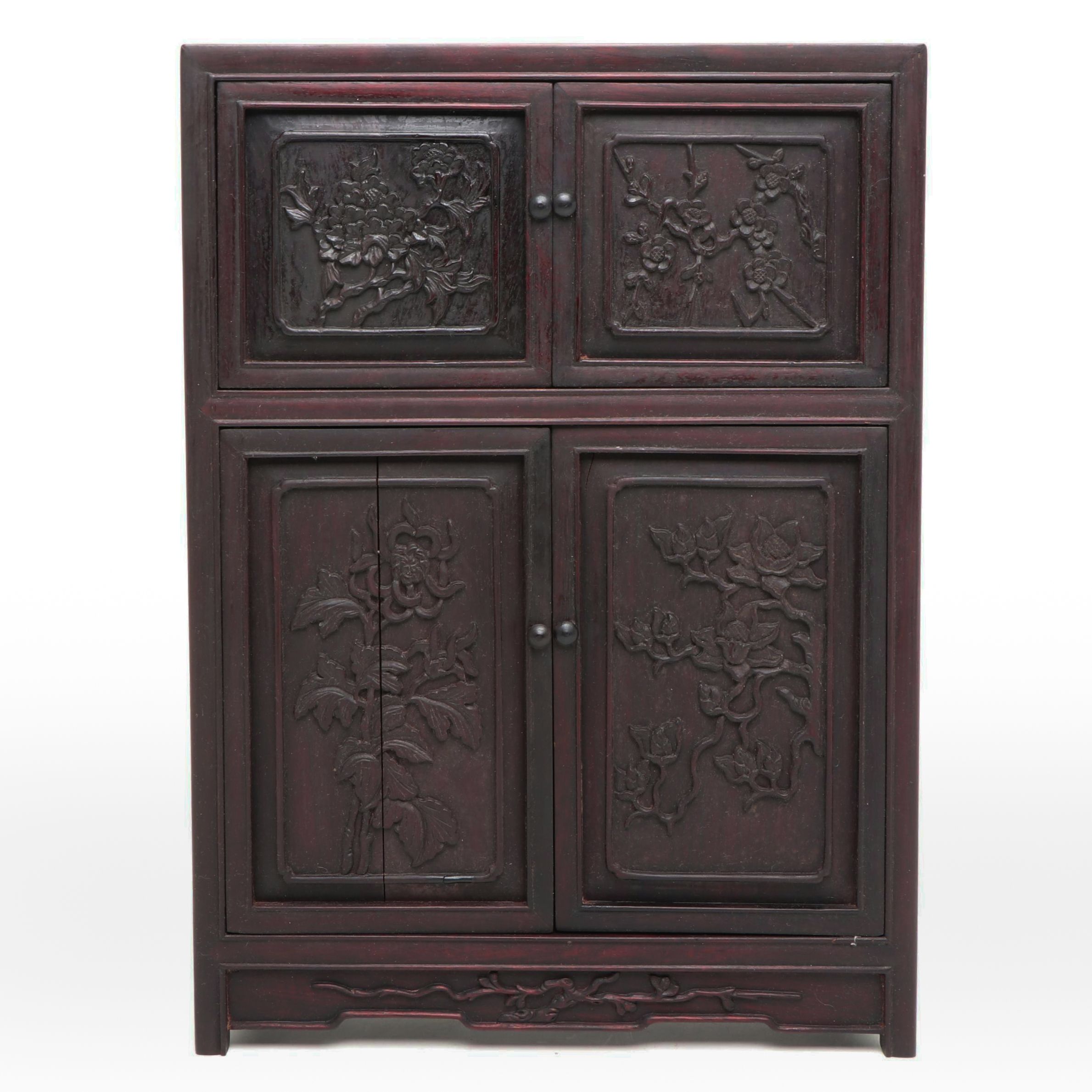 Chinoiserie Carved Wood Cabinet, Mid to Late 20th Century