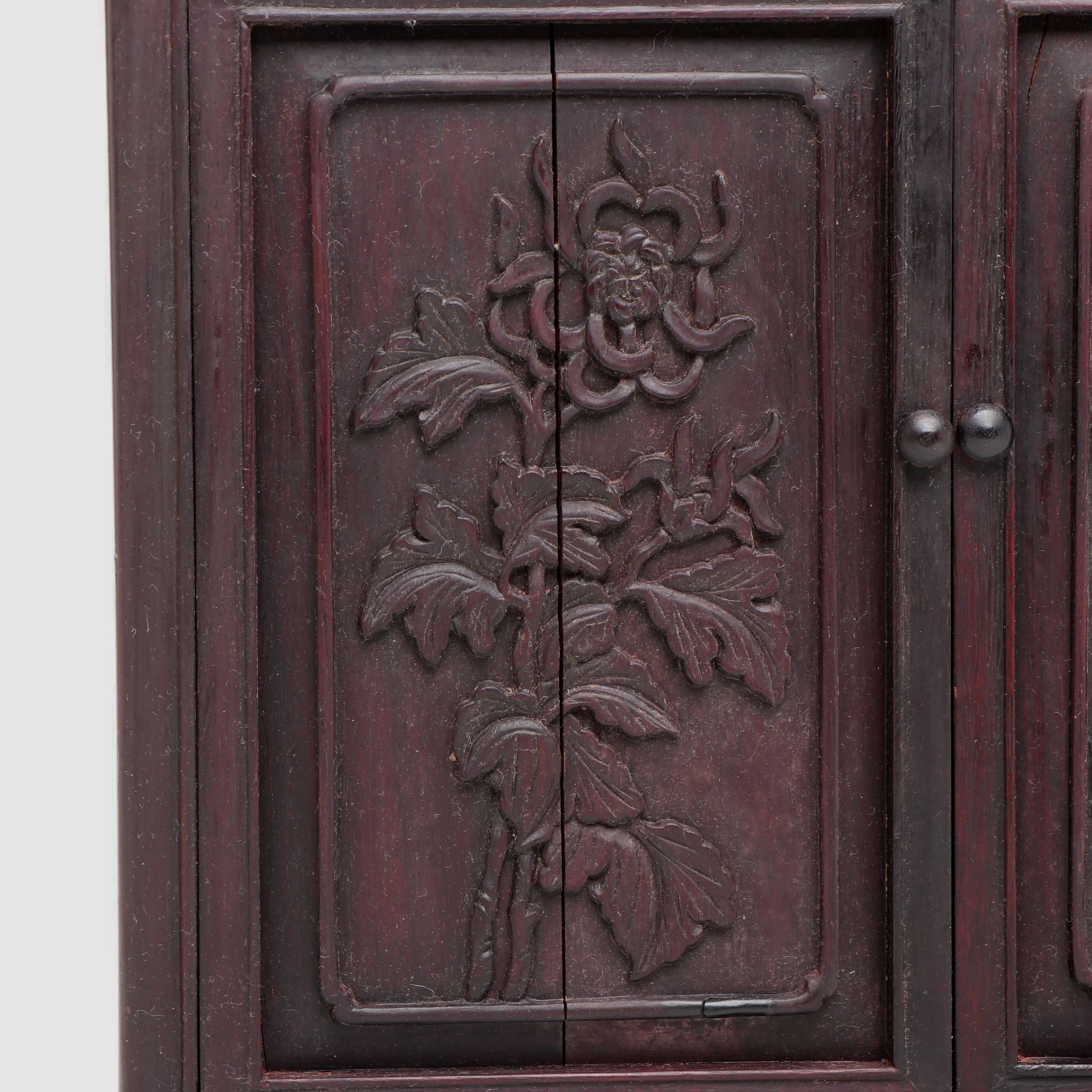 Chinoiserie Carved Wood Cabinet, Mid to Late 20th Century
