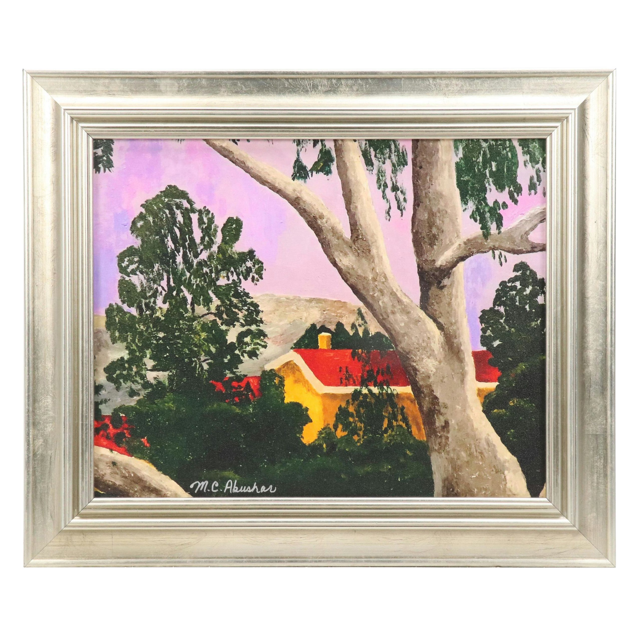 M.C. Abushar Landscape Giclée on Canvas of House Seen Through Trees