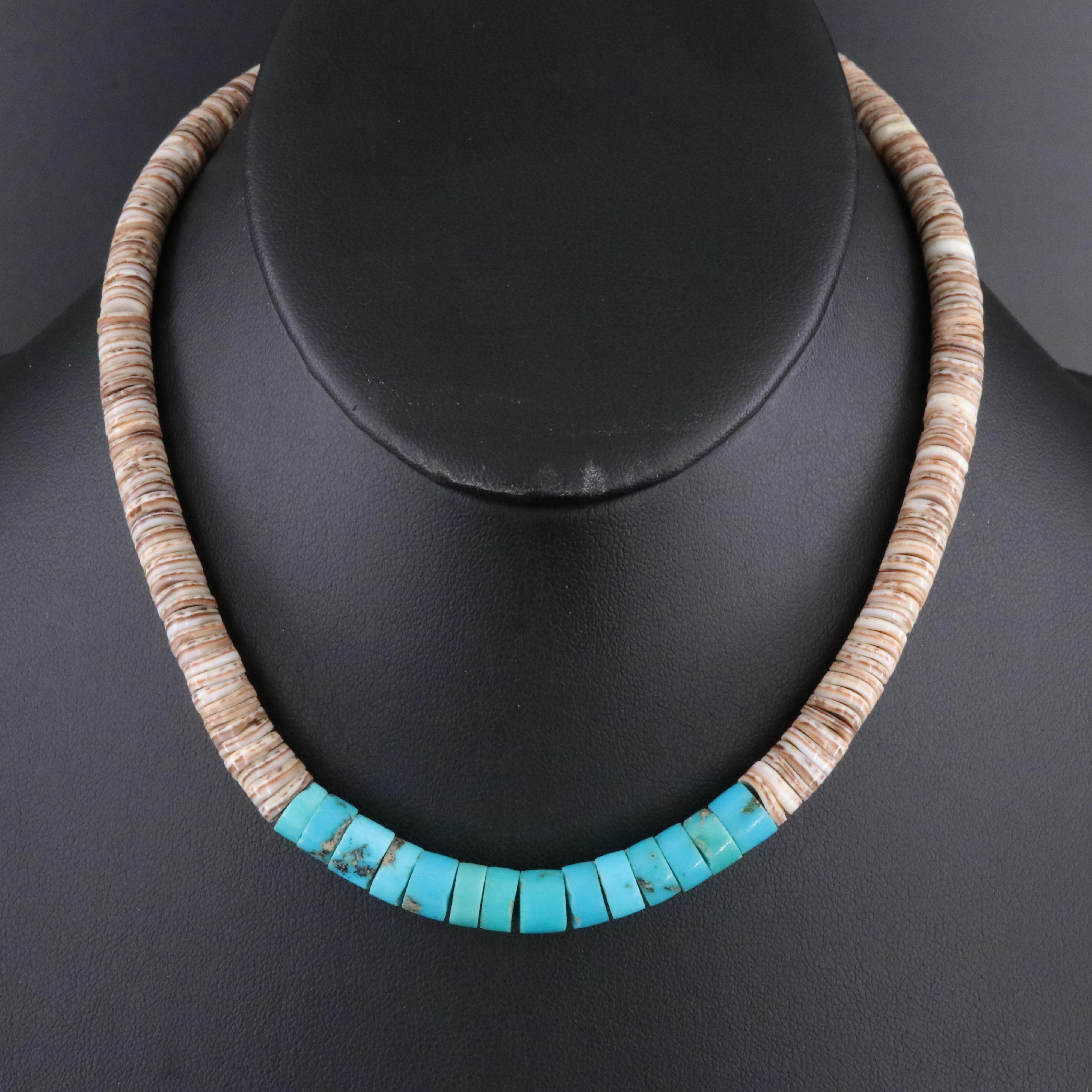Turquoise and Shell Heishi Necklace
