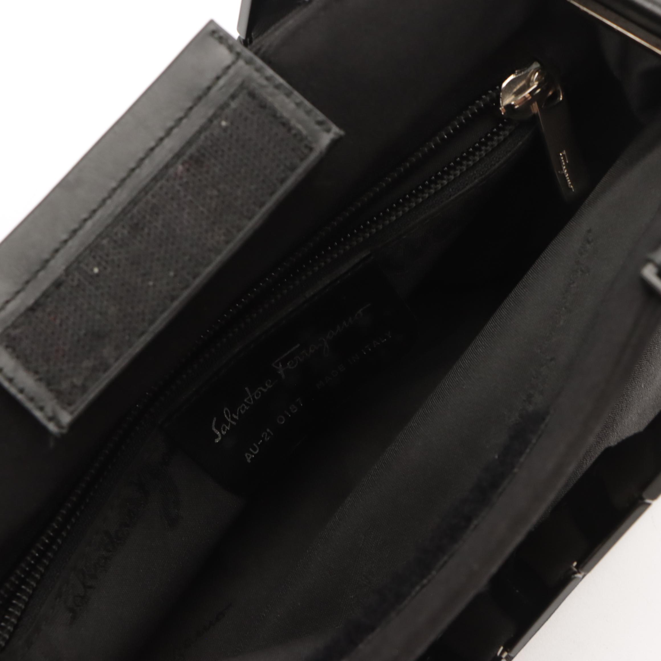 Salvatore Ferragamo Mini Vara Chain Handbag in Black Nylon Canvas