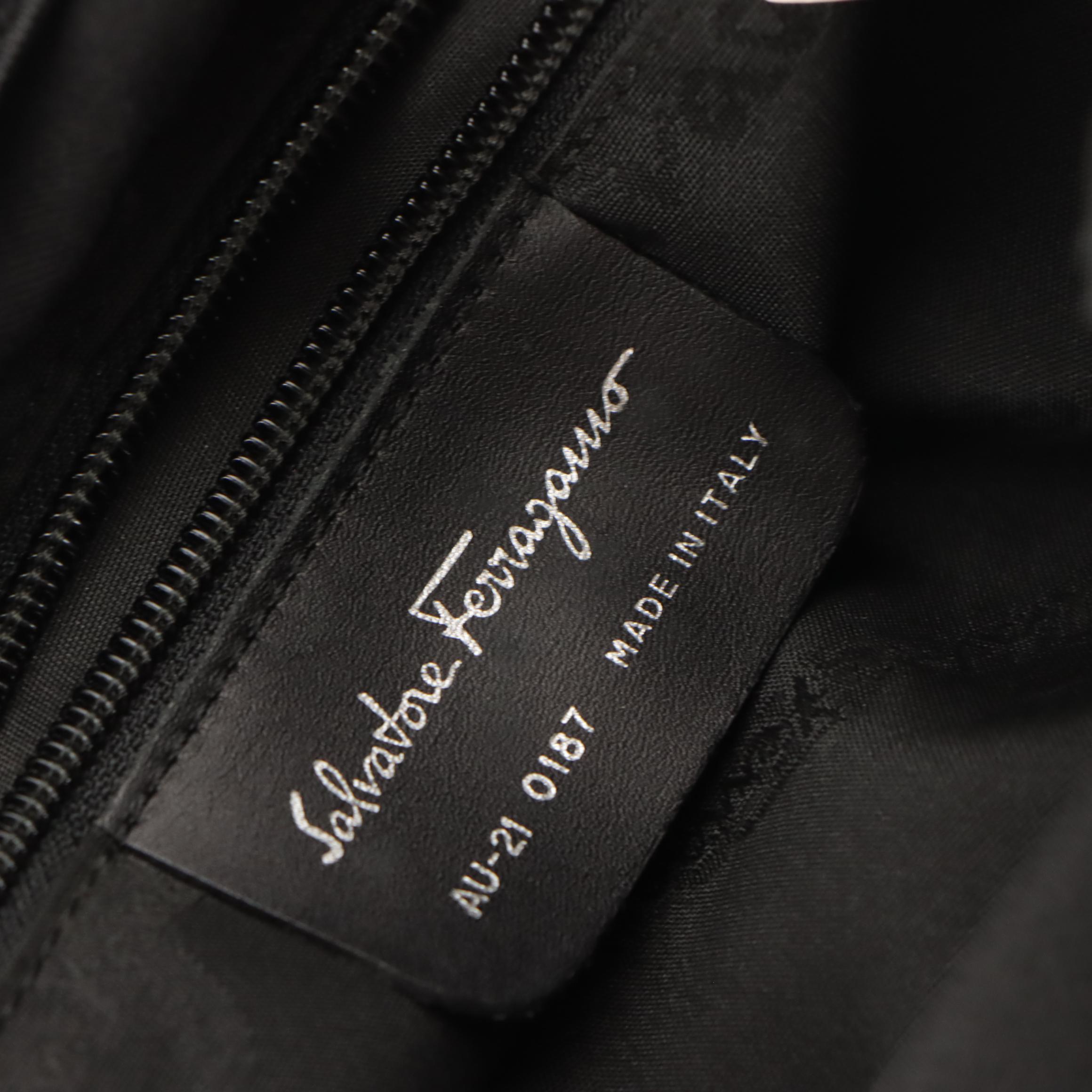 Salvatore Ferragamo Mini Vara Chain Handbag in Black Nylon Canvas