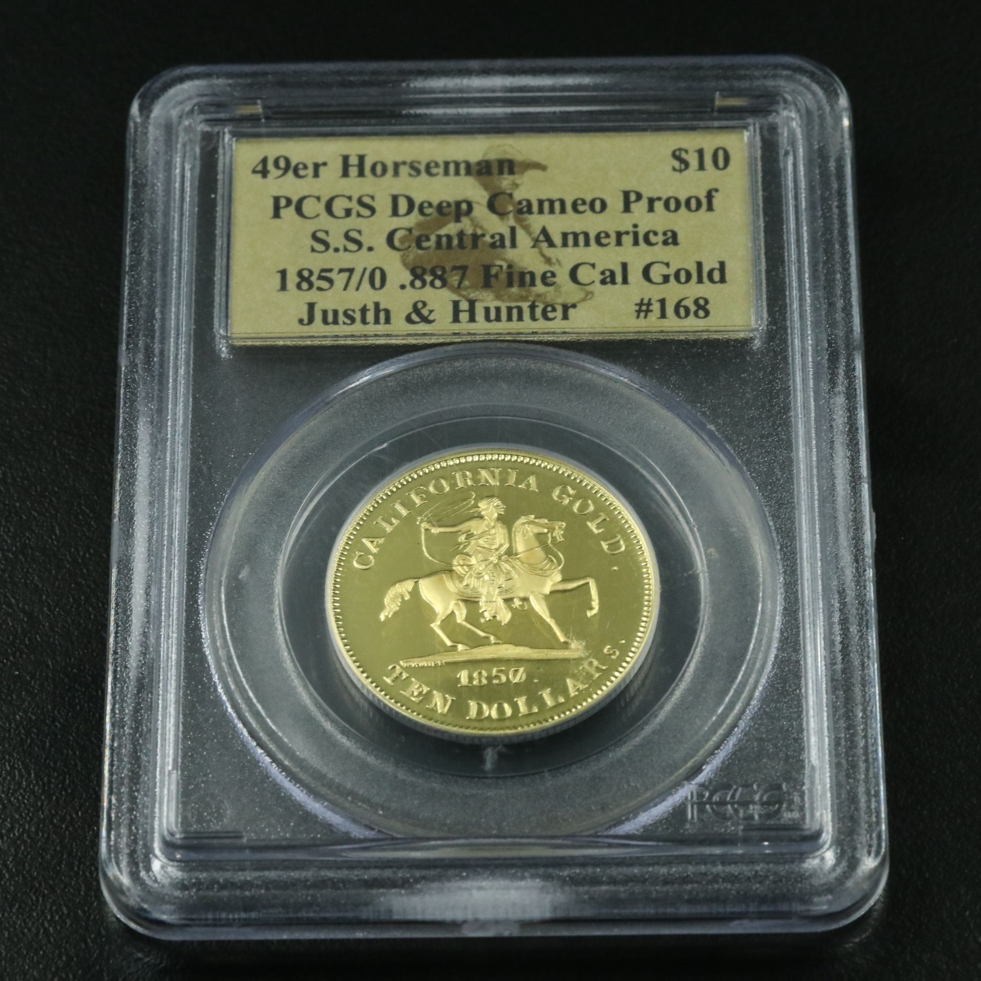 PCGS Deep Cameo Proof 1857/0 $10 Gold 49er Horsemen Proof Restrike