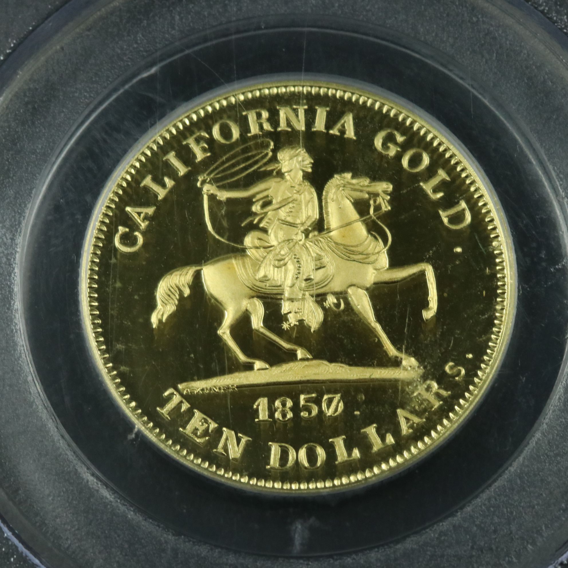 PCGS Deep Cameo Proof 1857/0 $10 Gold 49er Horsemen Proof Restrike