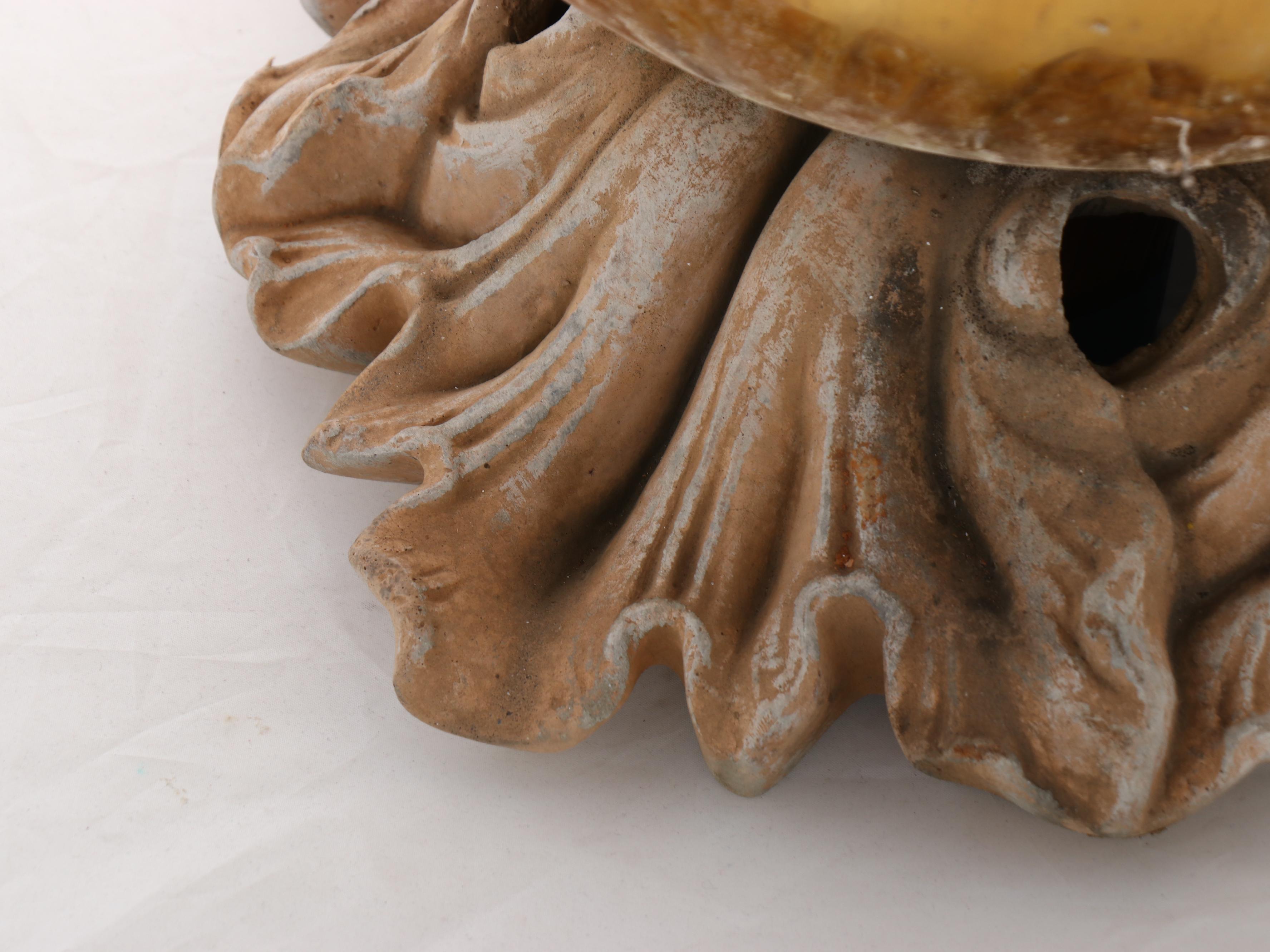 Garden Amber Glass Gazing Ball with Metal Acanthus Leaf Stand