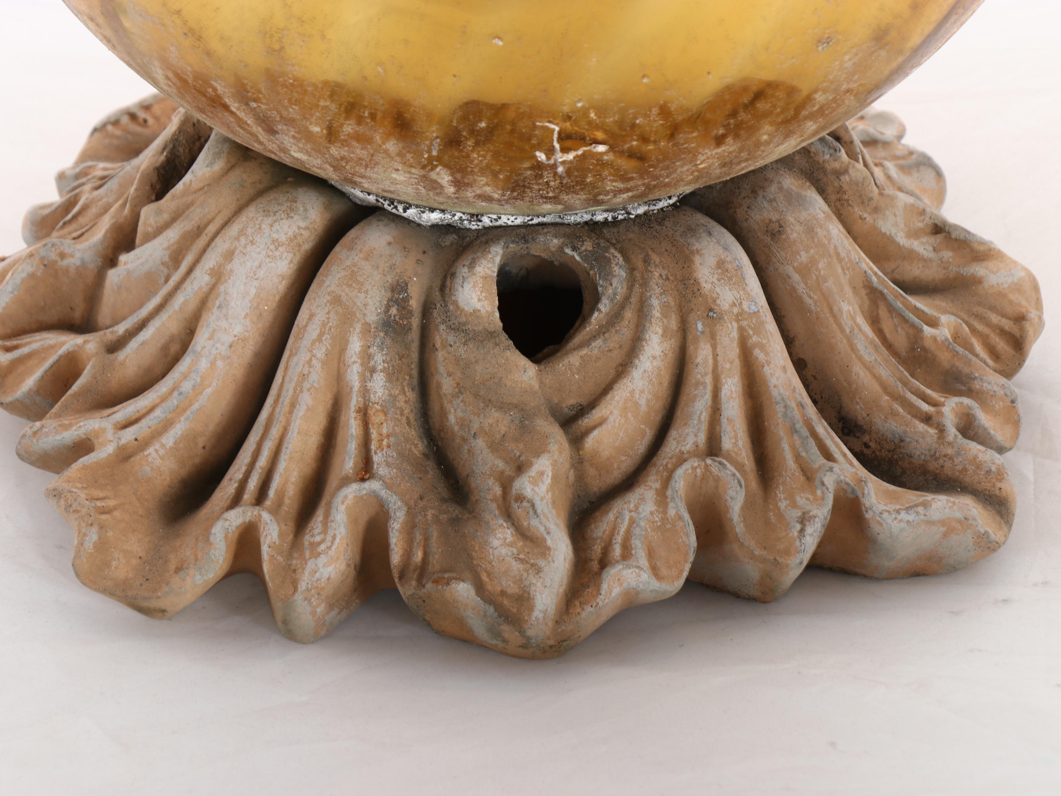 Garden Amber Glass Gazing Ball with Metal Acanthus Leaf Stand