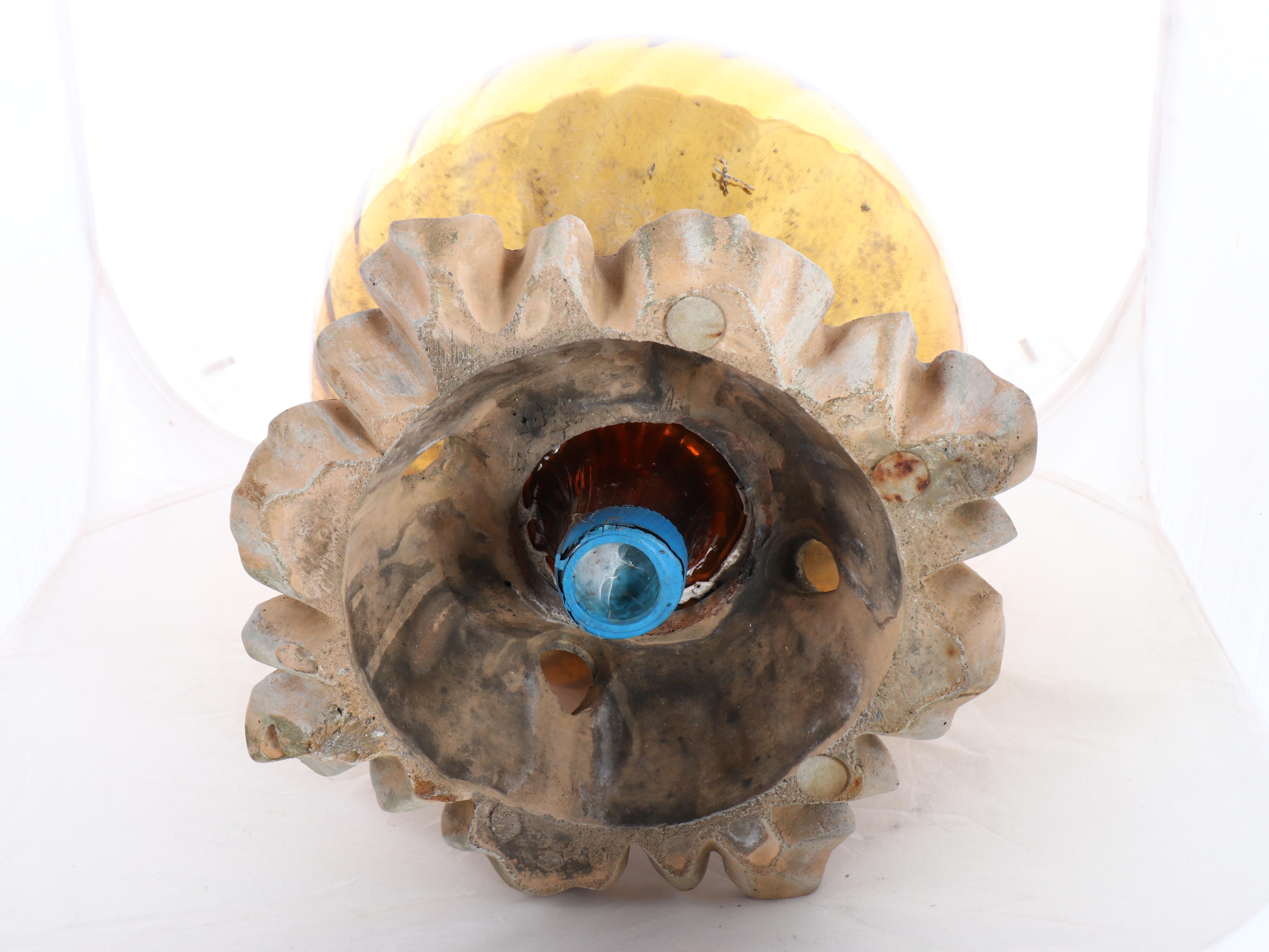 Garden Amber Glass Gazing Ball with Metal Acanthus Leaf Stand