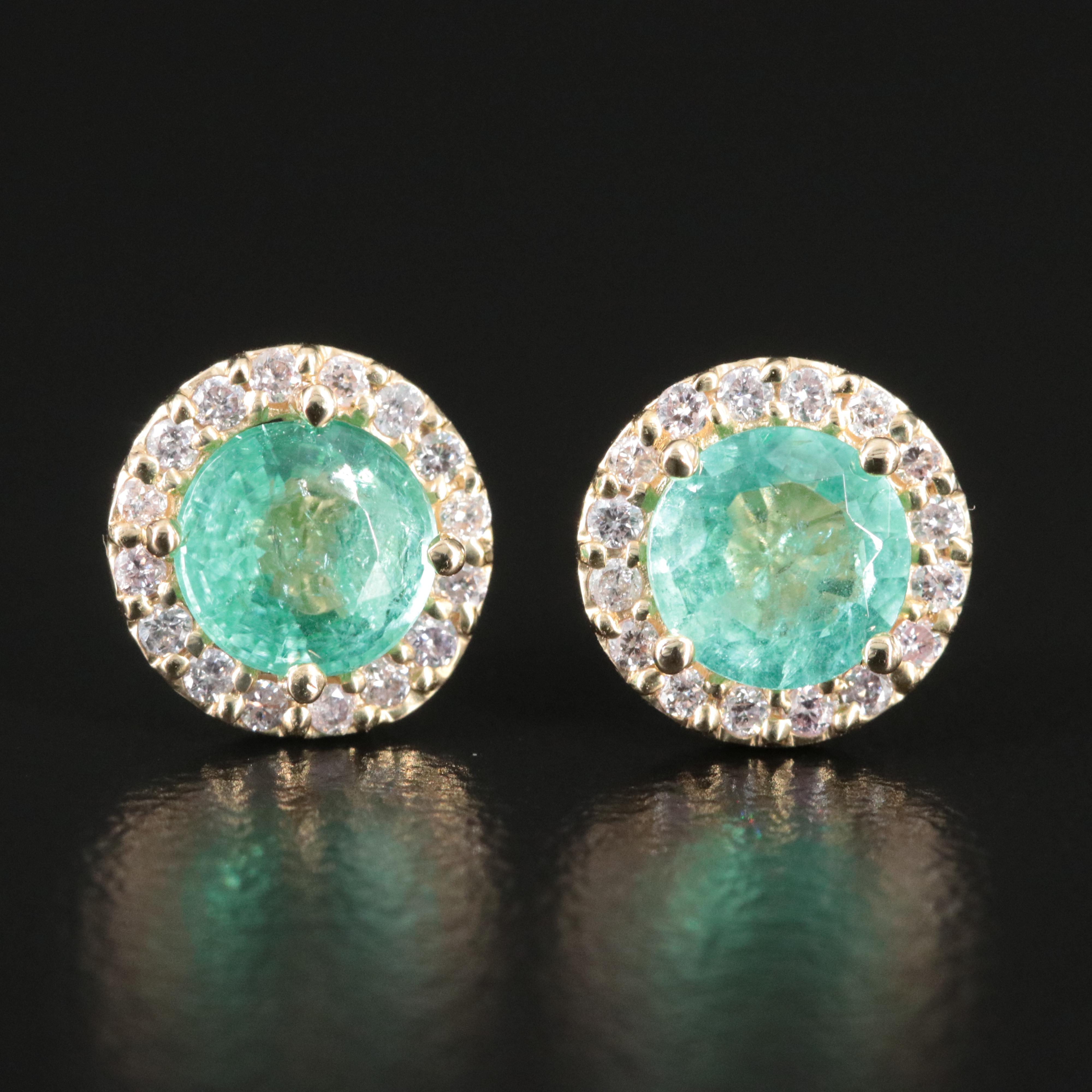 14K Emerald and Diamond Halo Earrings