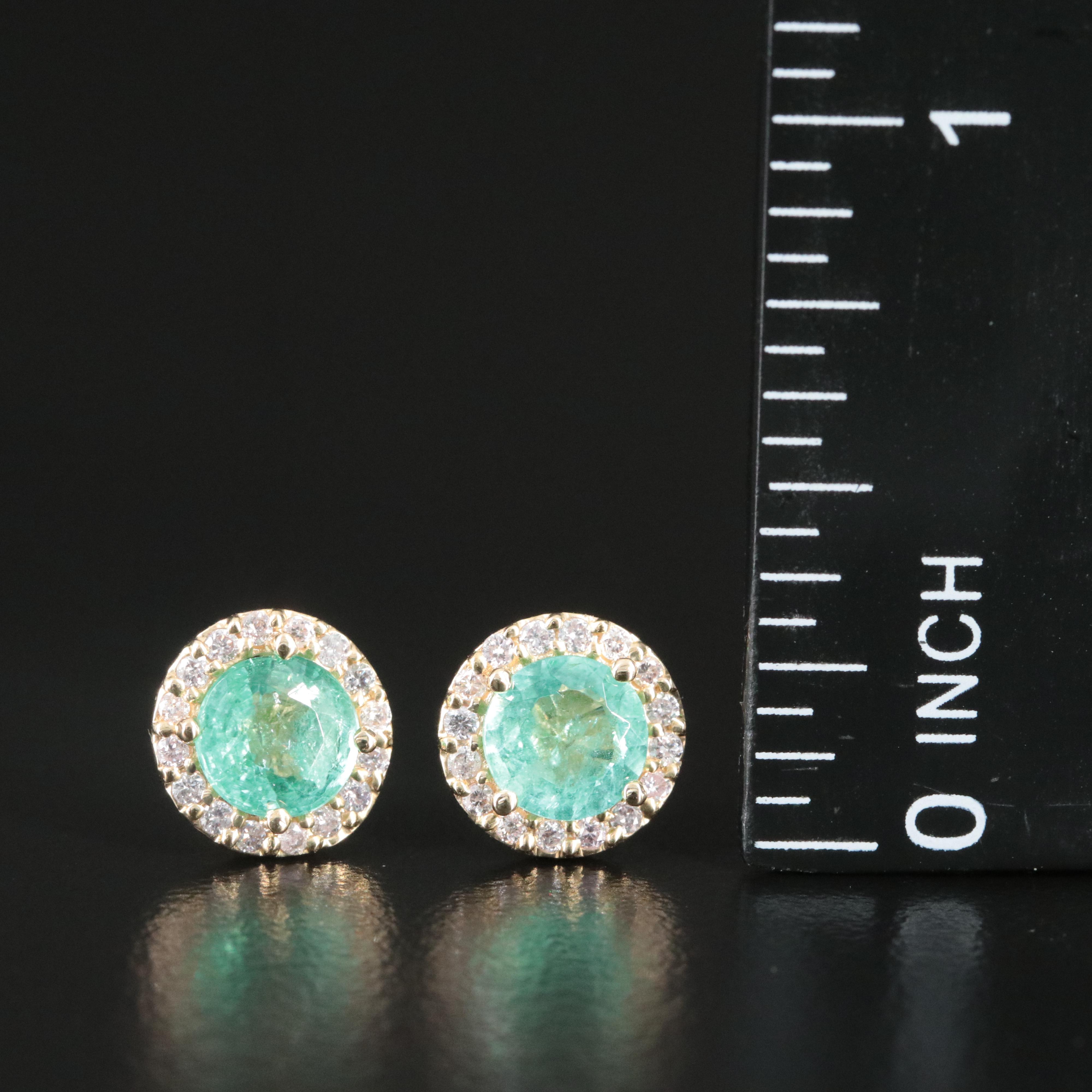 14K Emerald and Diamond Halo Earrings