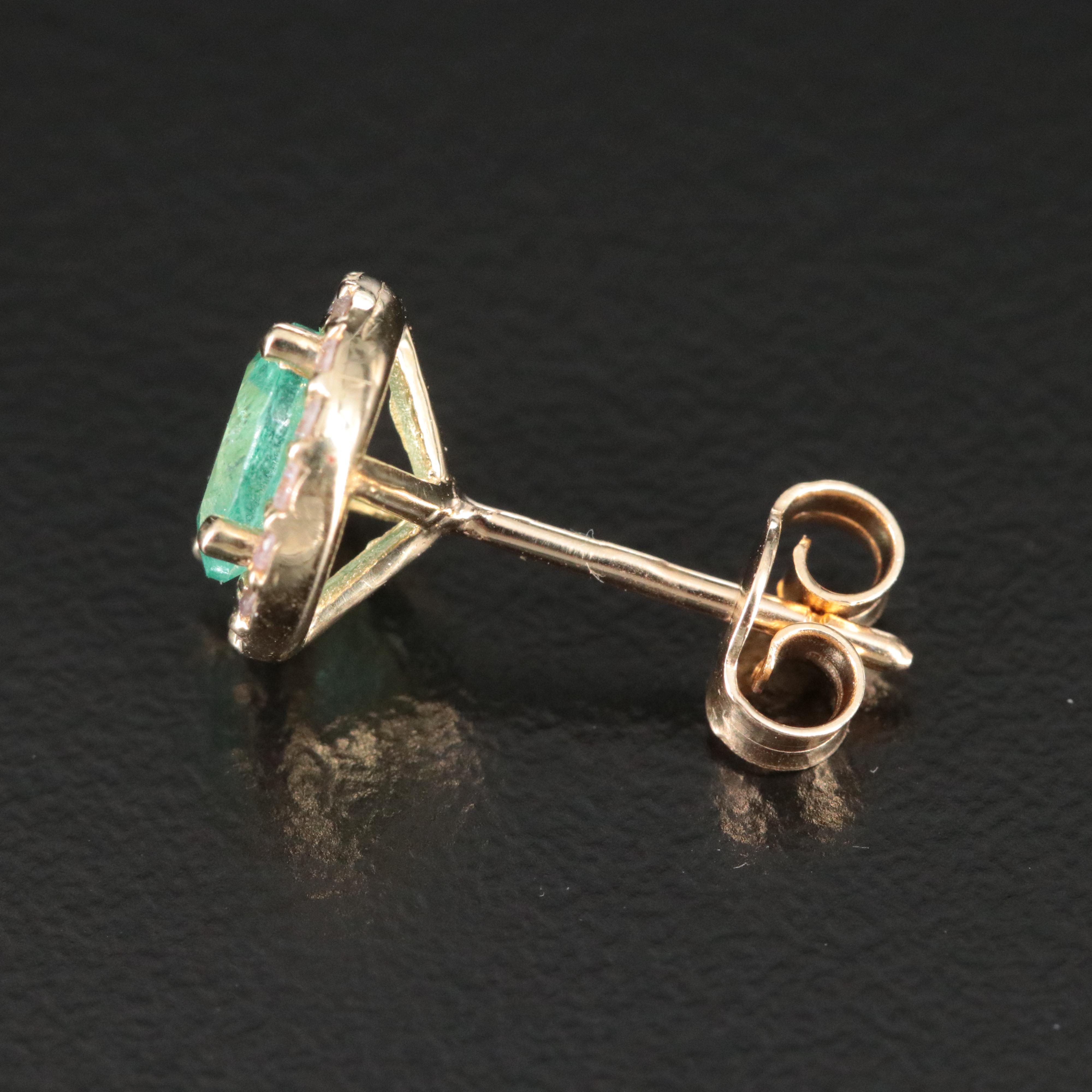 14K Emerald and Diamond Halo Earrings