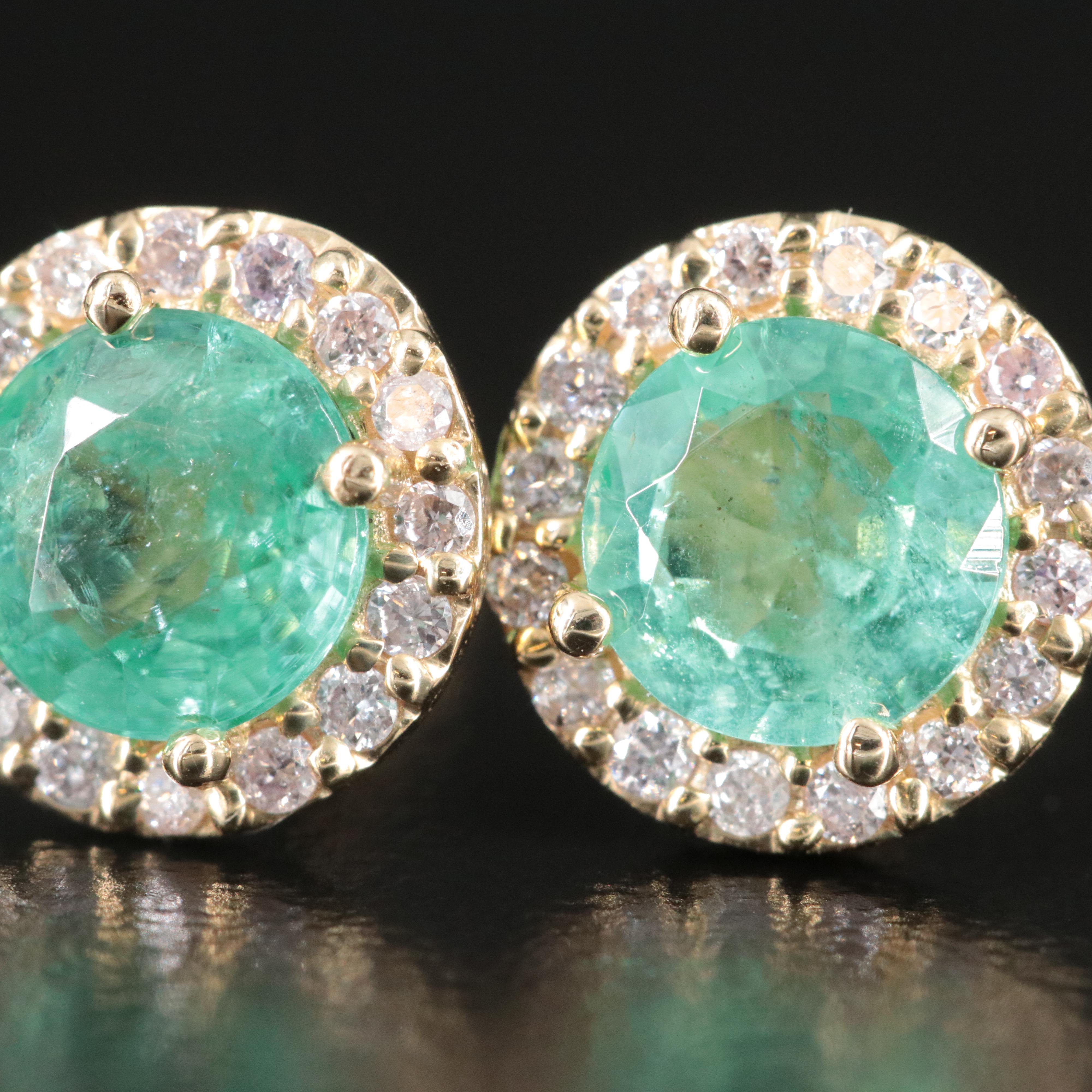 14K Emerald and Diamond Halo Earrings