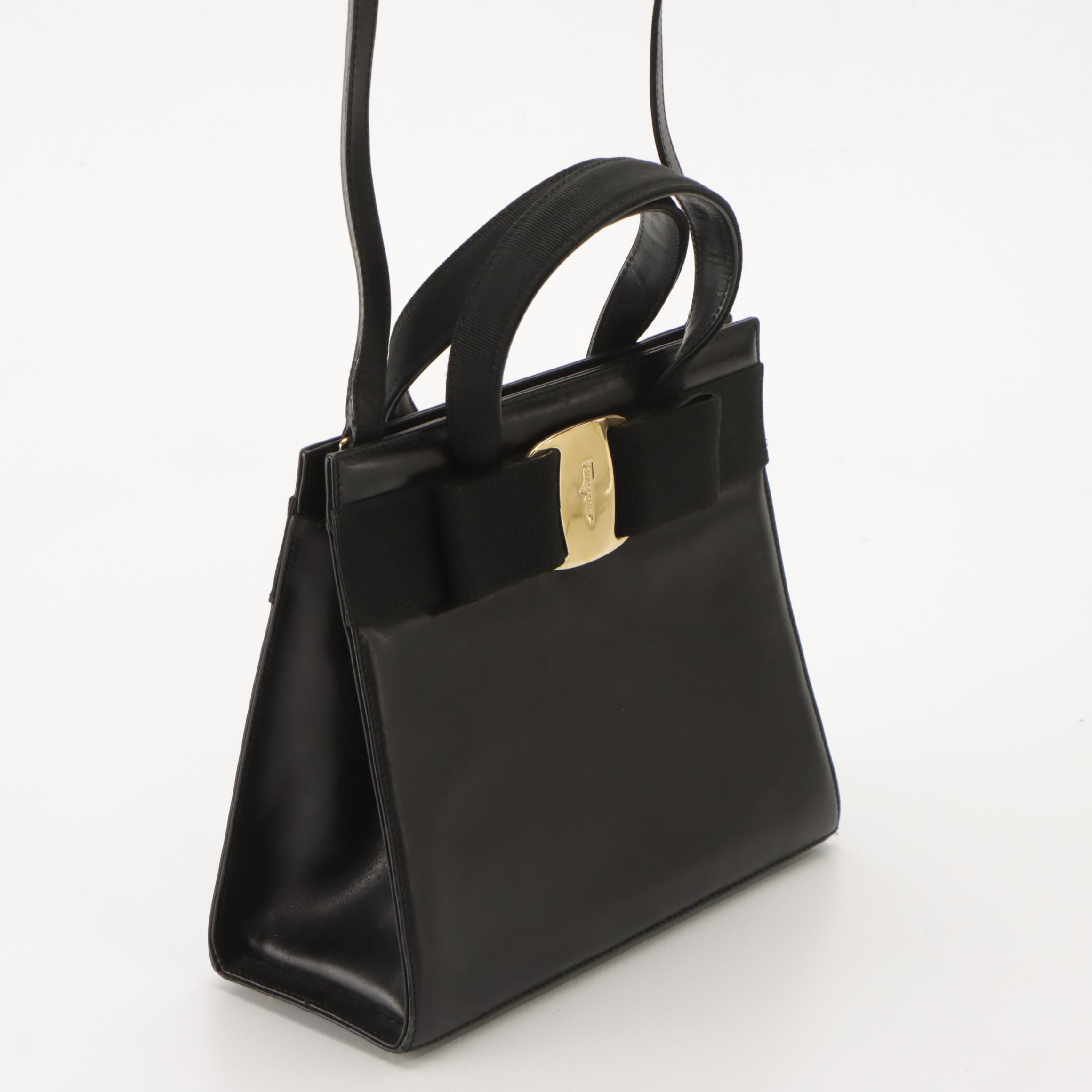 Salvatore Ferragamo Vara Bow Two-Way Handbag in Black Leather
