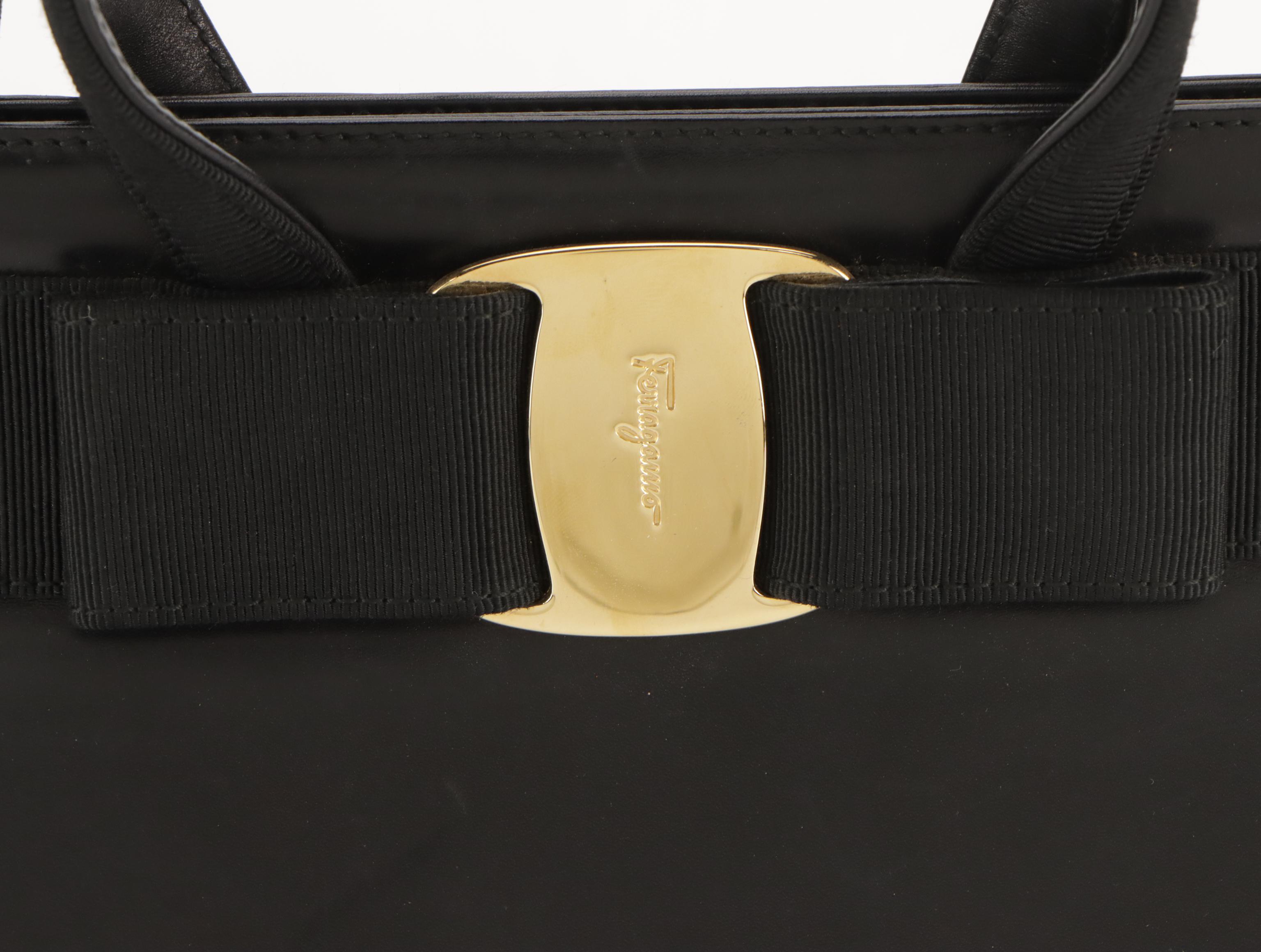 Salvatore Ferragamo Vara Bow Two-Way Handbag in Black Leather