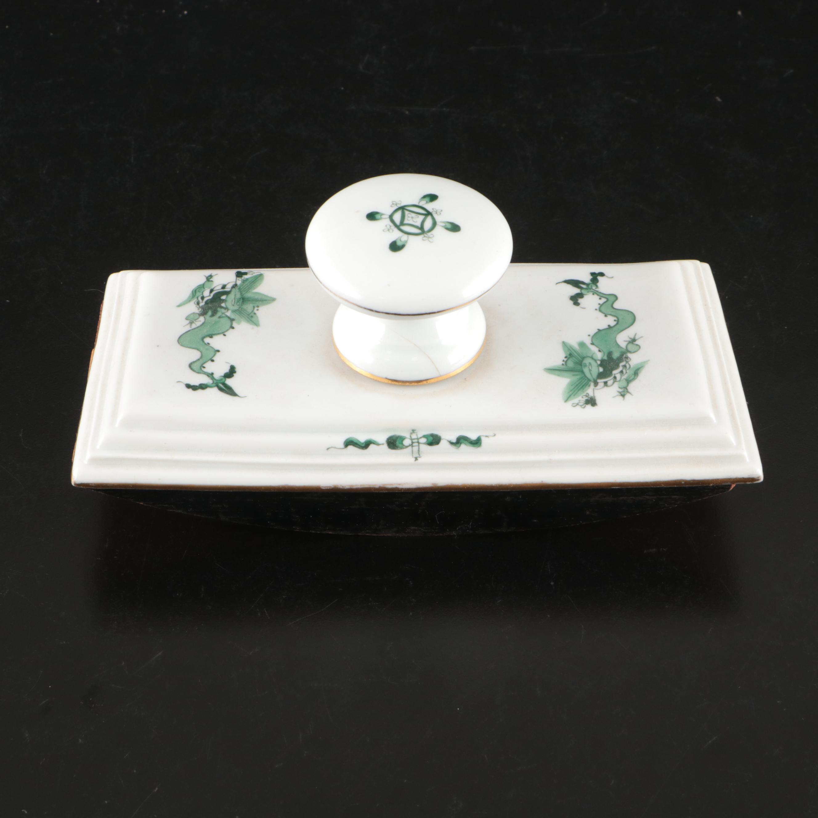 Meissen "Ornate Dragon" Desk Set with "Full Green Vine" Urn Shaped Vase