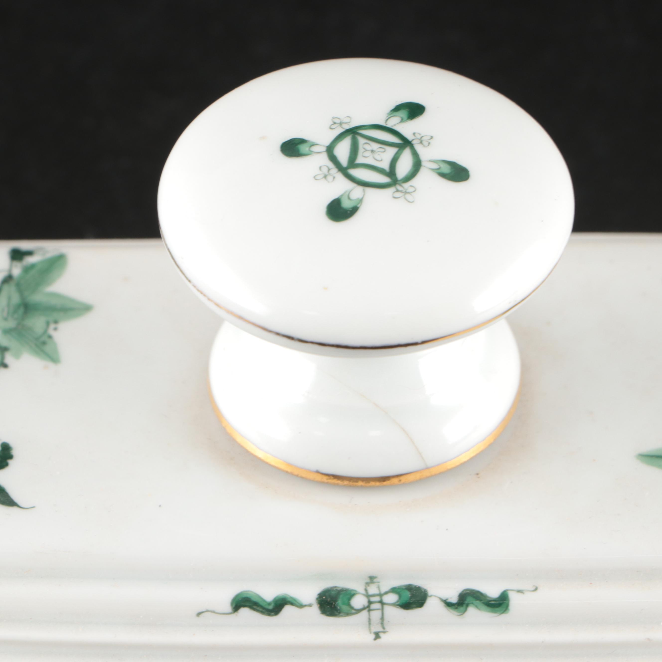 Meissen "Ornate Dragon" Desk Set with "Full Green Vine" Urn Shaped Vase