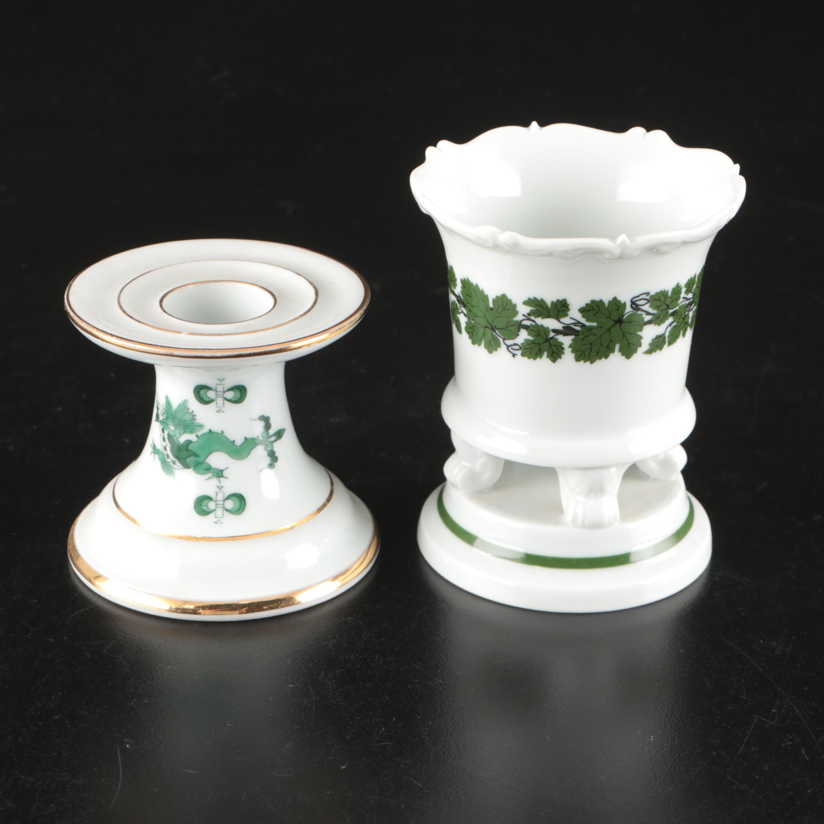 Meissen "Ornate Dragon" Desk Set with "Full Green Vine" Urn Shaped Vase