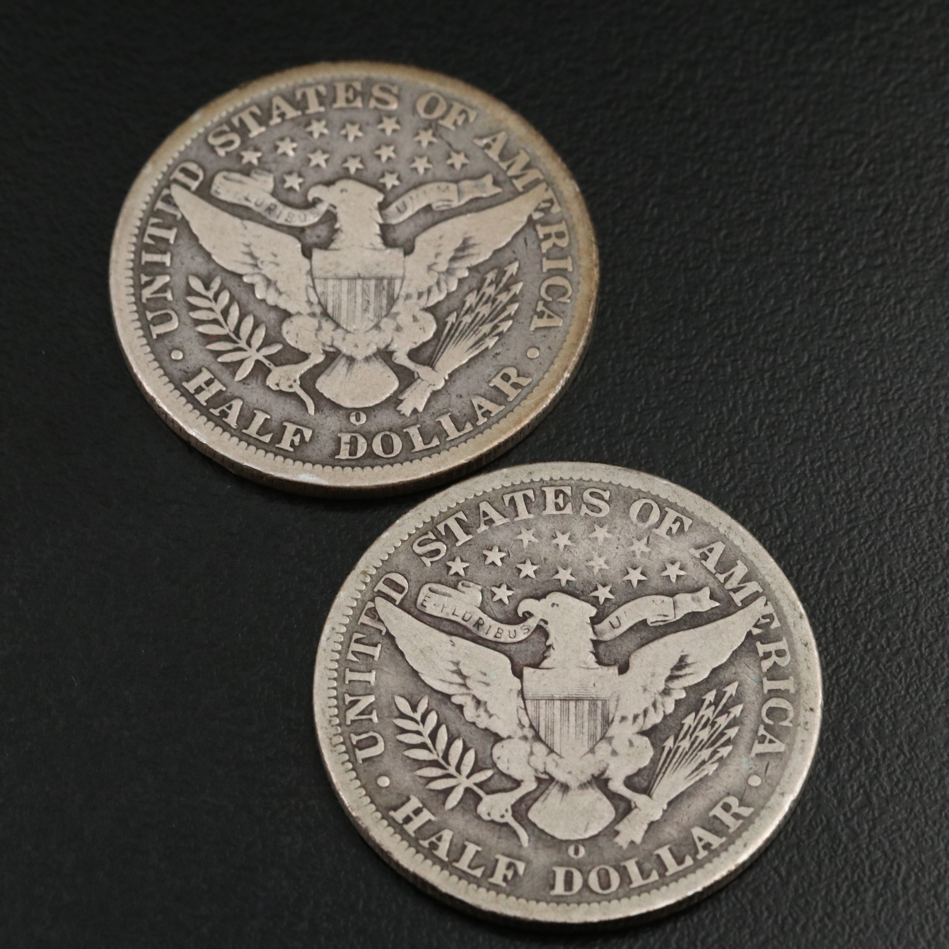 Four Barber Half Dollars with Full Rims, 1898-O 1900-O, 1908-O, and 1909-O