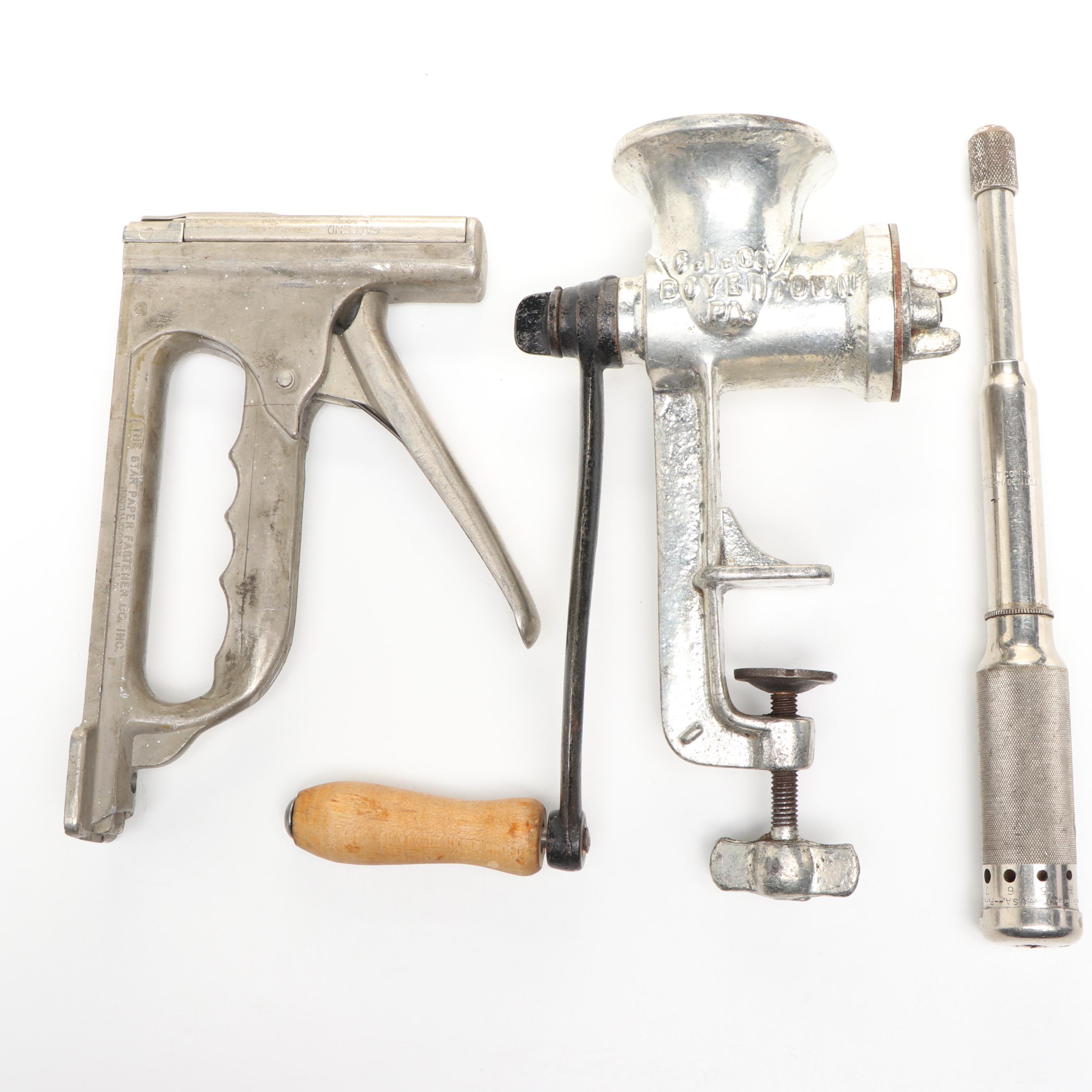 Keystone #5 Hand-Crank Food Grinder, Goodell-Pratt Co. Push Drill & More