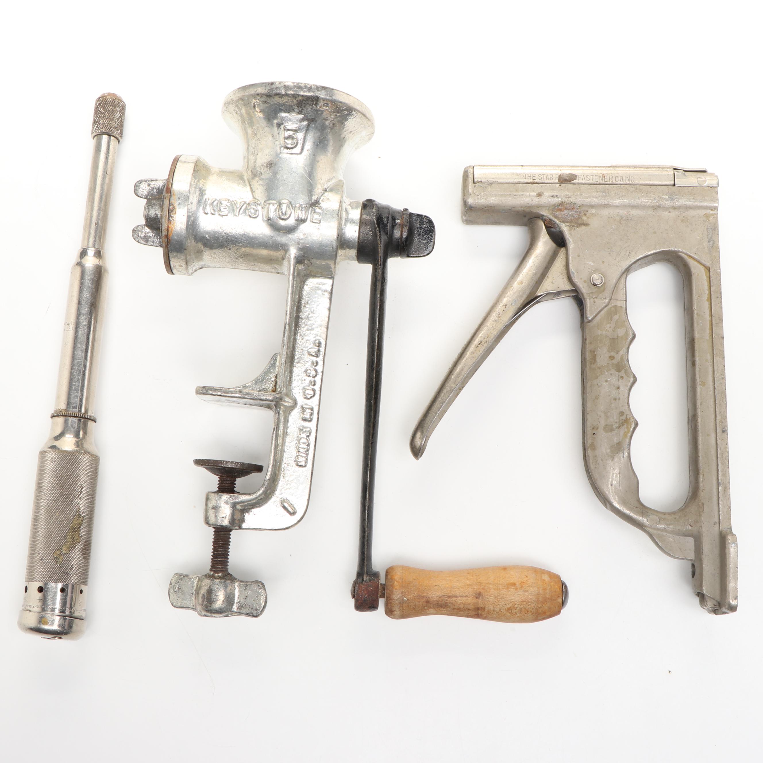 Keystone #5 Hand-Crank Food Grinder, Goodell-Pratt Co. Push Drill & More