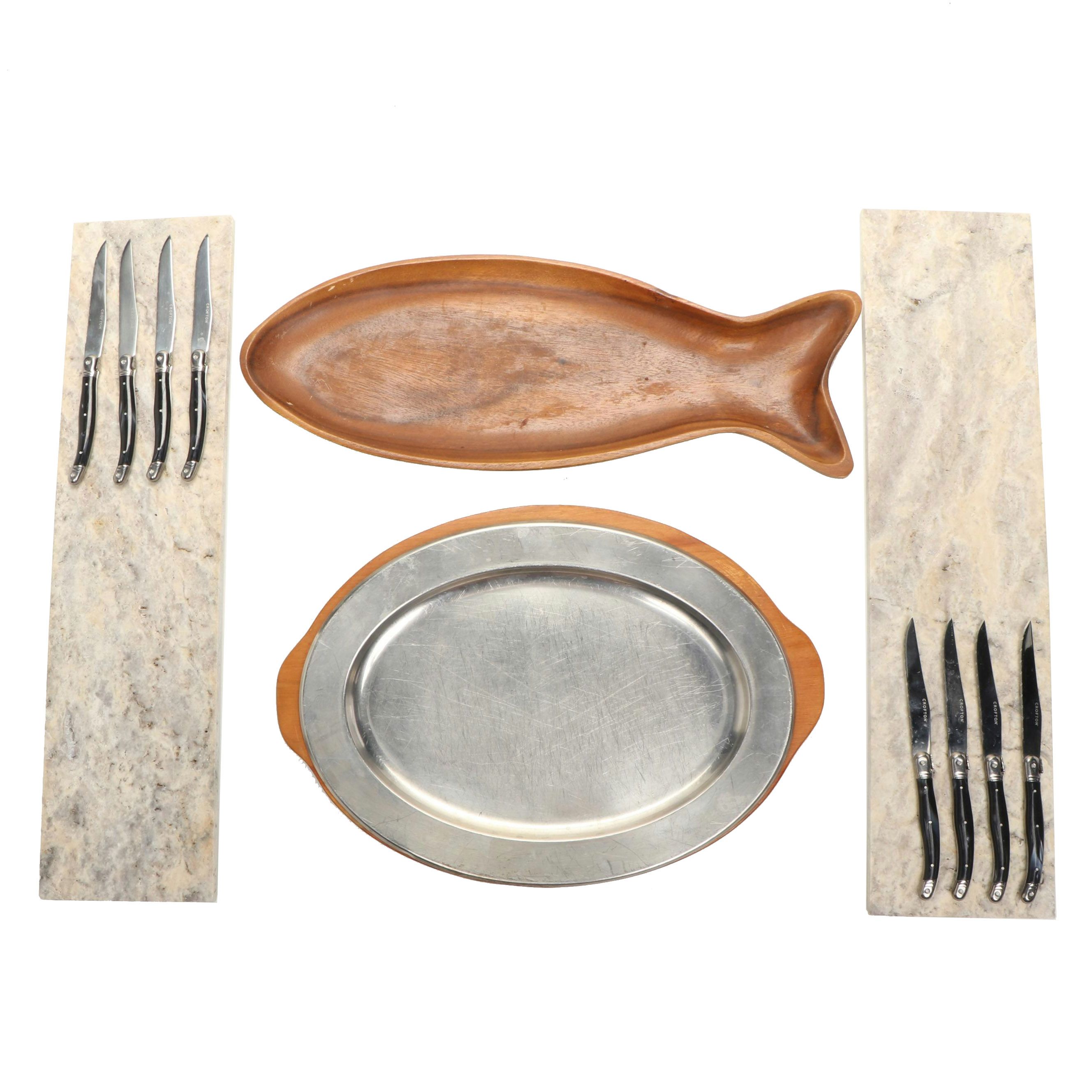 Crofton Steak Knives with Fish Shaped Dish and Other Serving Pieces