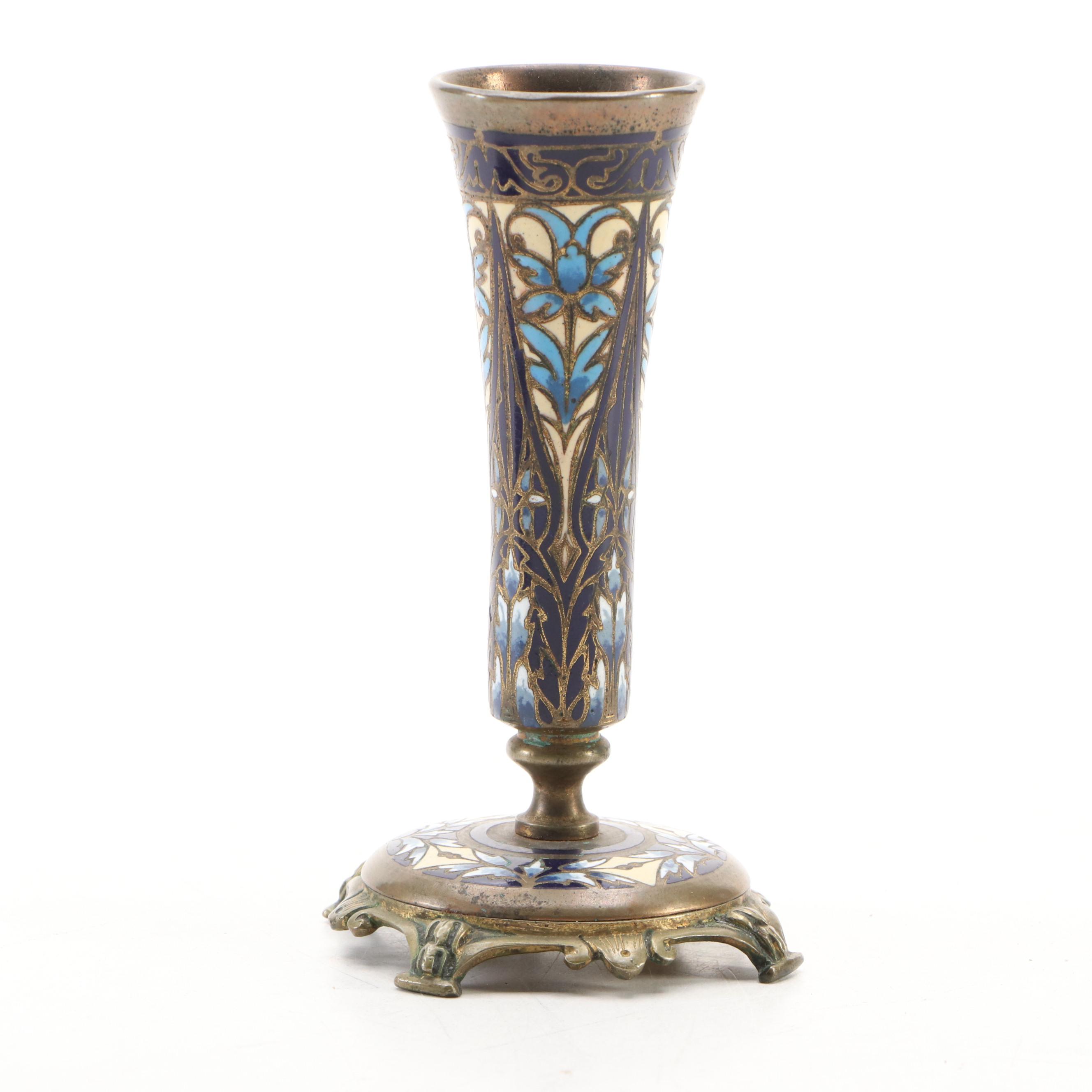 Napoleon III Style Cloisonné Figural Chamberstick and Art Nouveau Style Vase