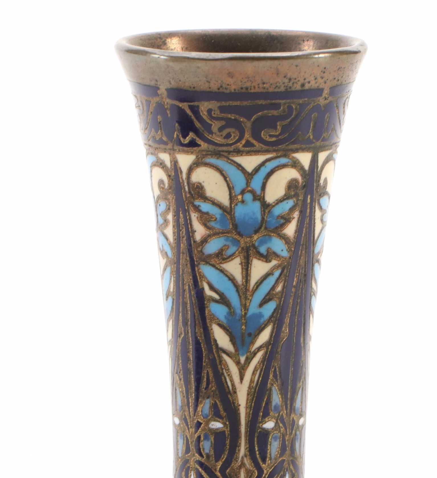 Napoleon III Style Cloisonné Figural Chamberstick and Art Nouveau Style Vase