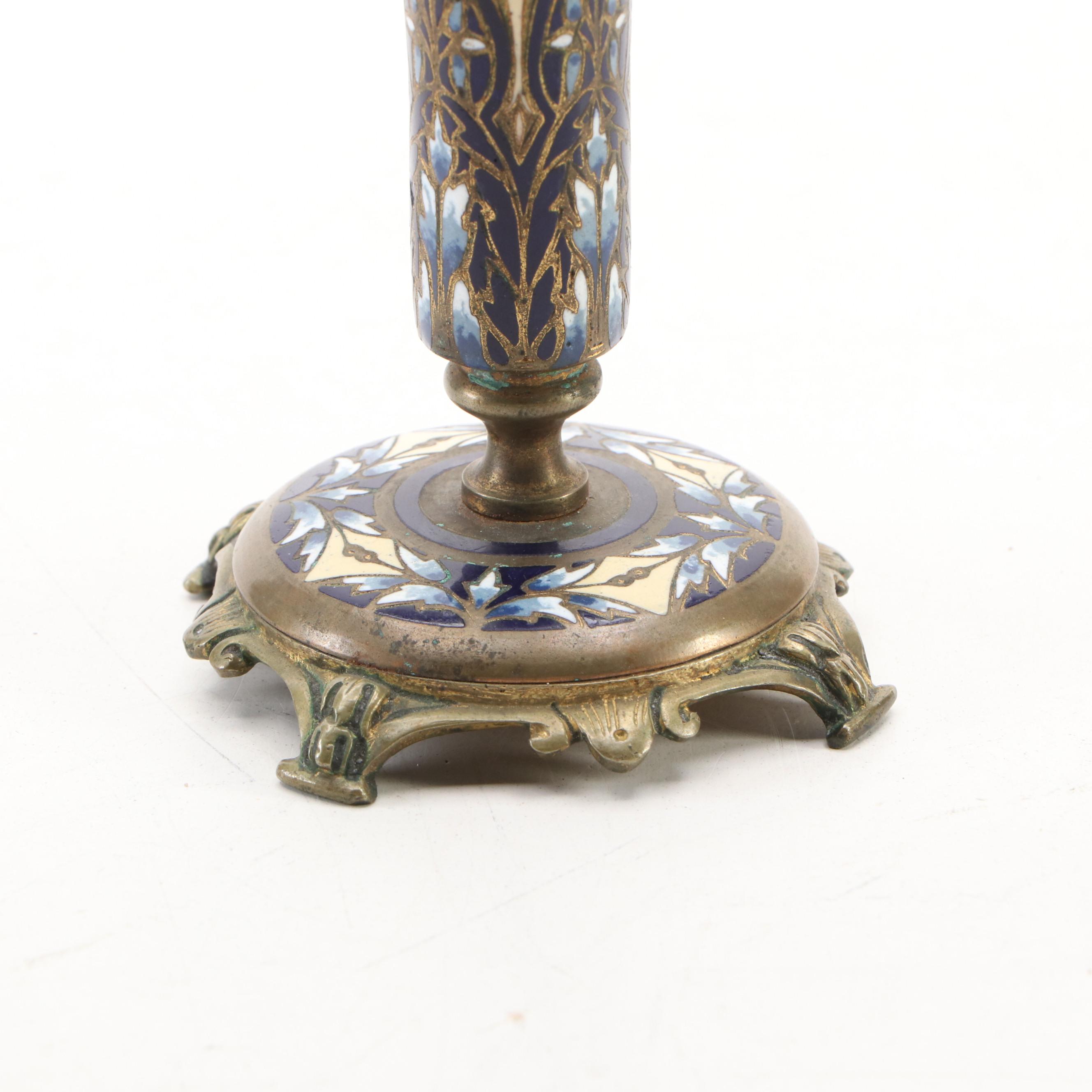 Napoleon III Style Cloisonné Figural Chamberstick and Art Nouveau Style Vase