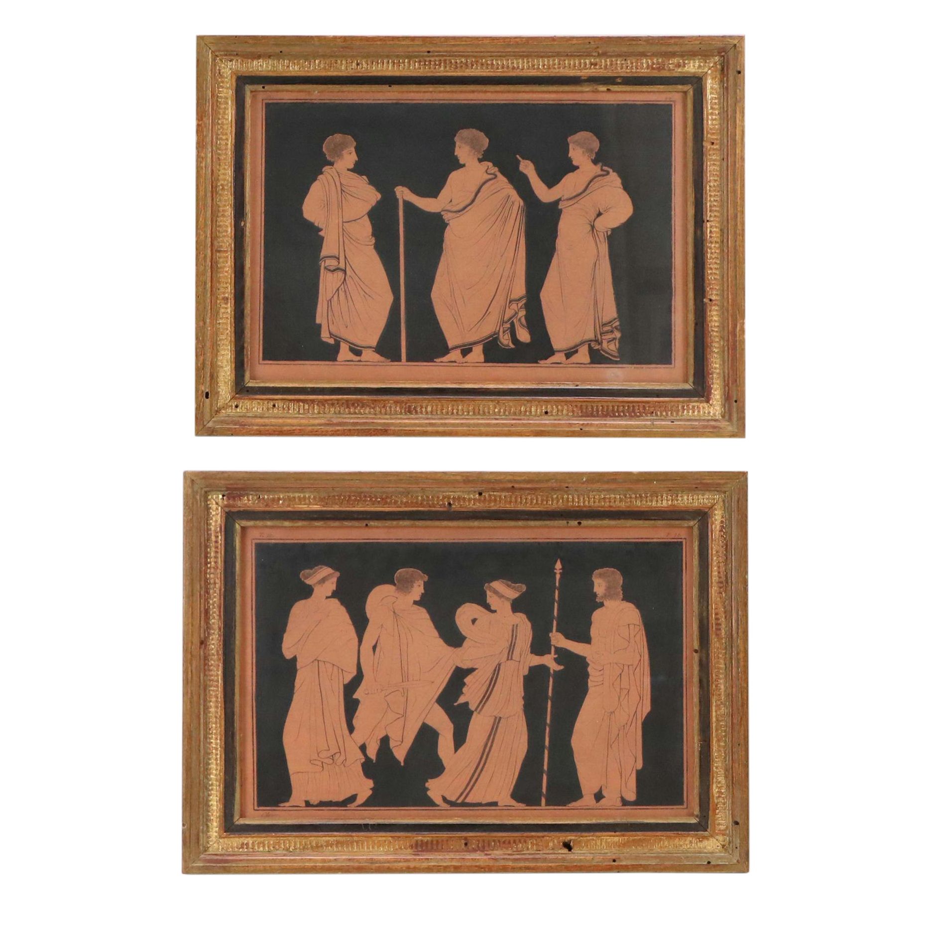French Empire Angelo Clener Hand-Colored Engravings "Greek Vase Plates"