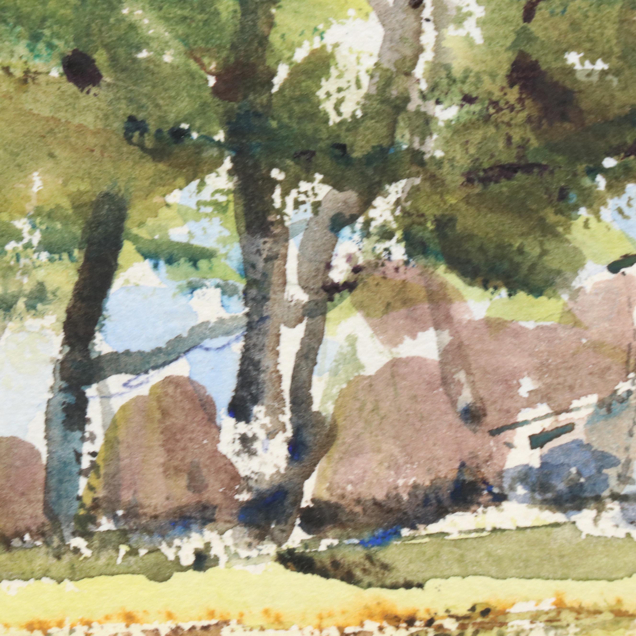 William Welch Farm Landscape Watercolor Painting, 1982