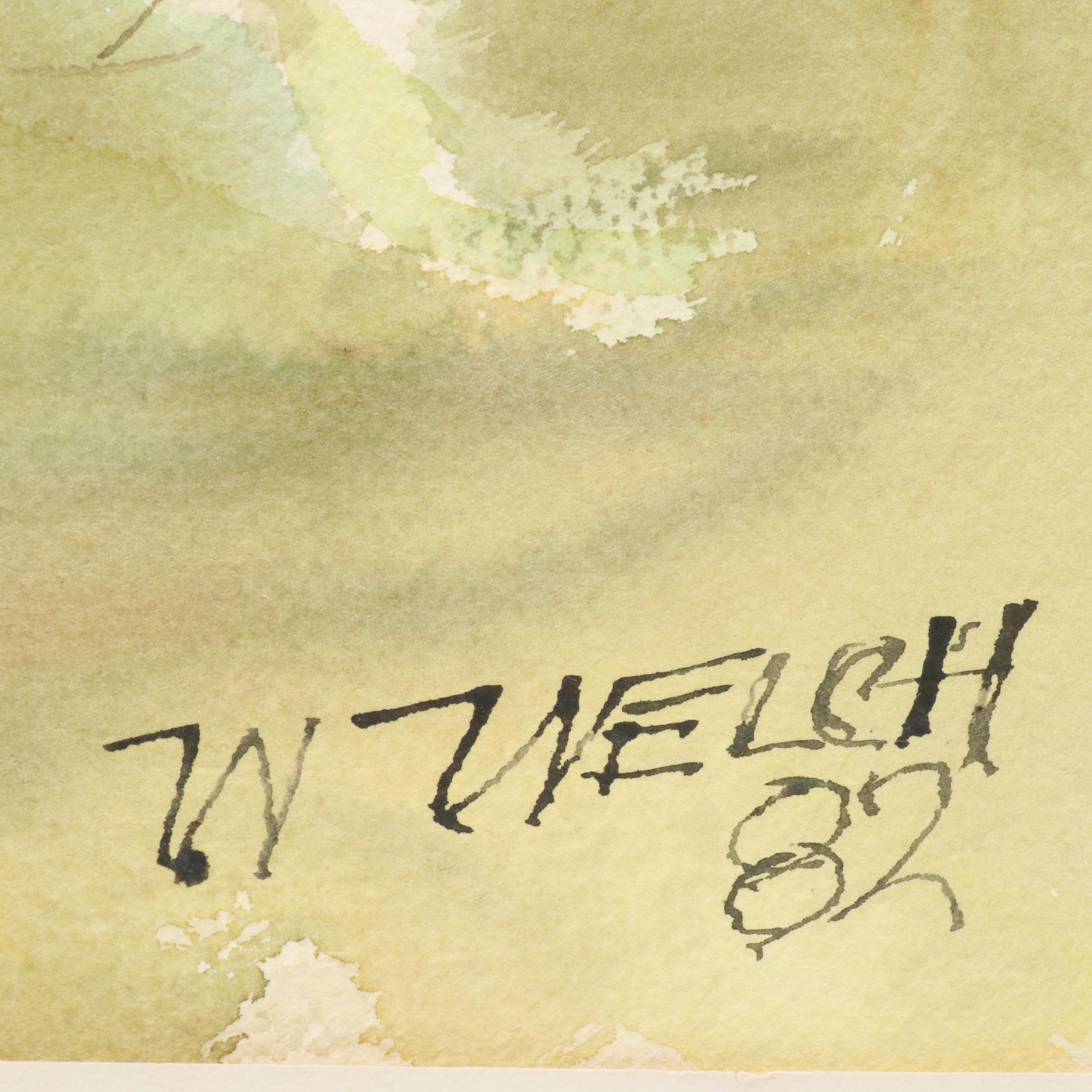 William Welch Farm Landscape Watercolor Painting, 1982