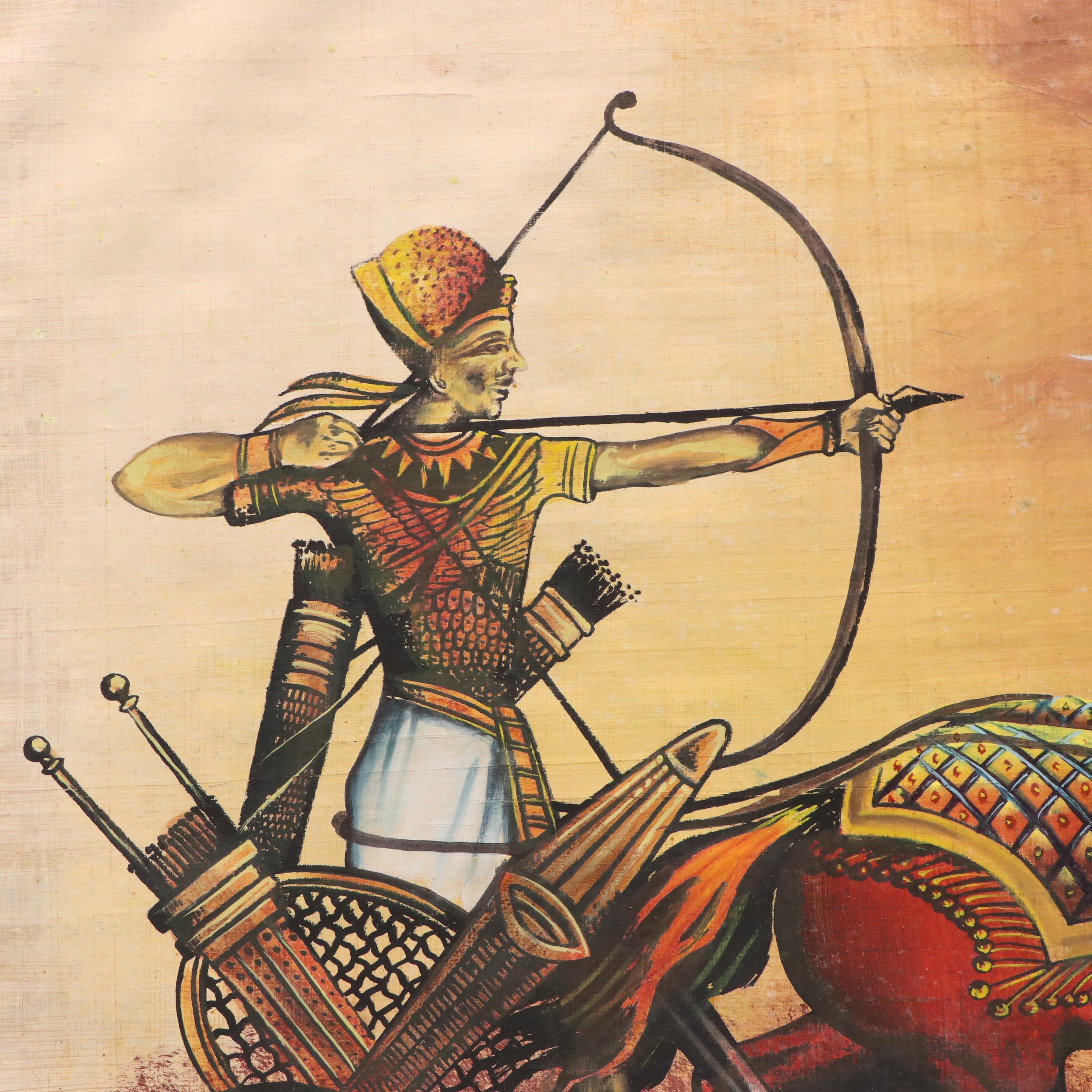 Gouache Painting of Pharaoh Thutmose III on Chariot, 21st Century