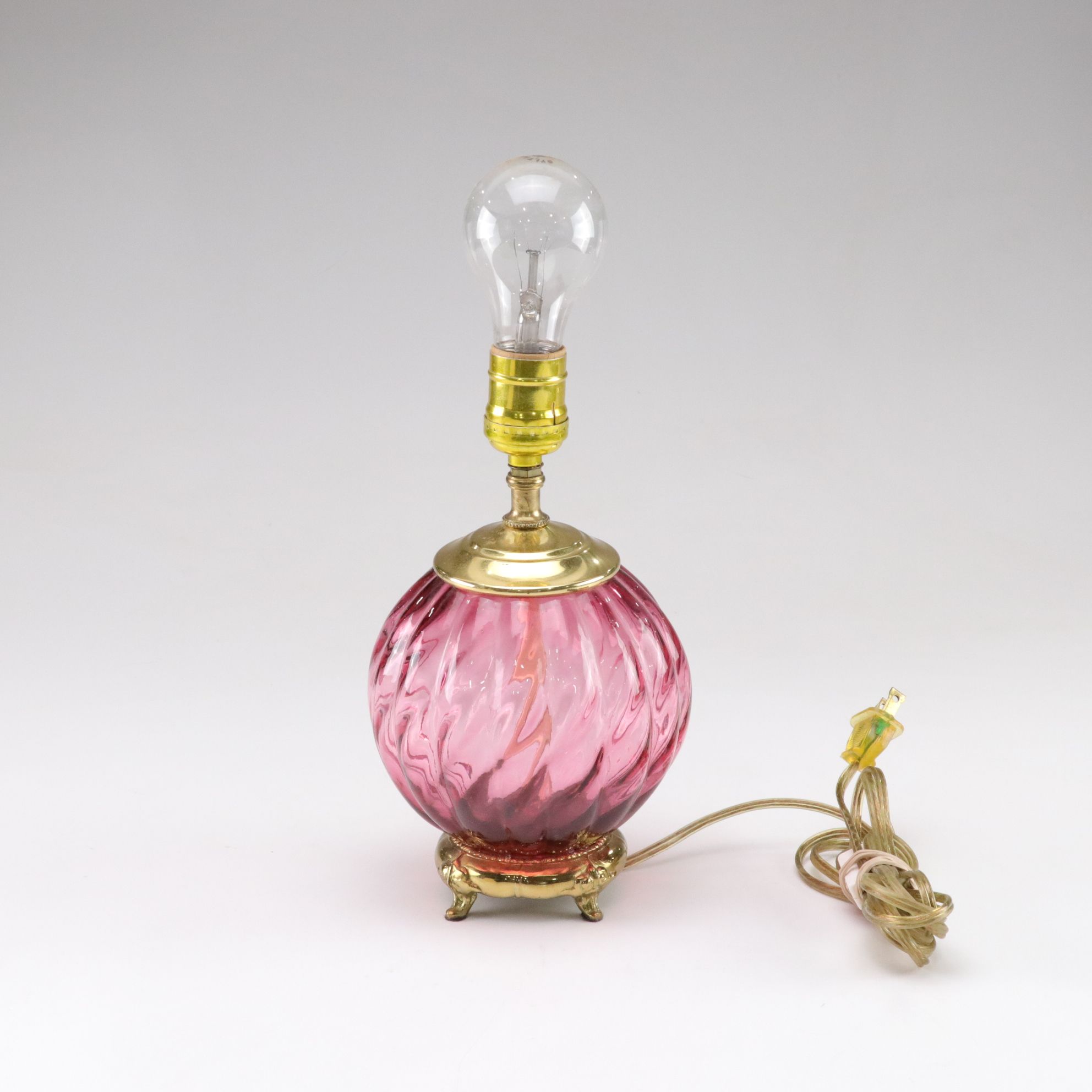 Cranberry Glass Accent Lamp with Ruffled Shade, Late 20th to 21st Century