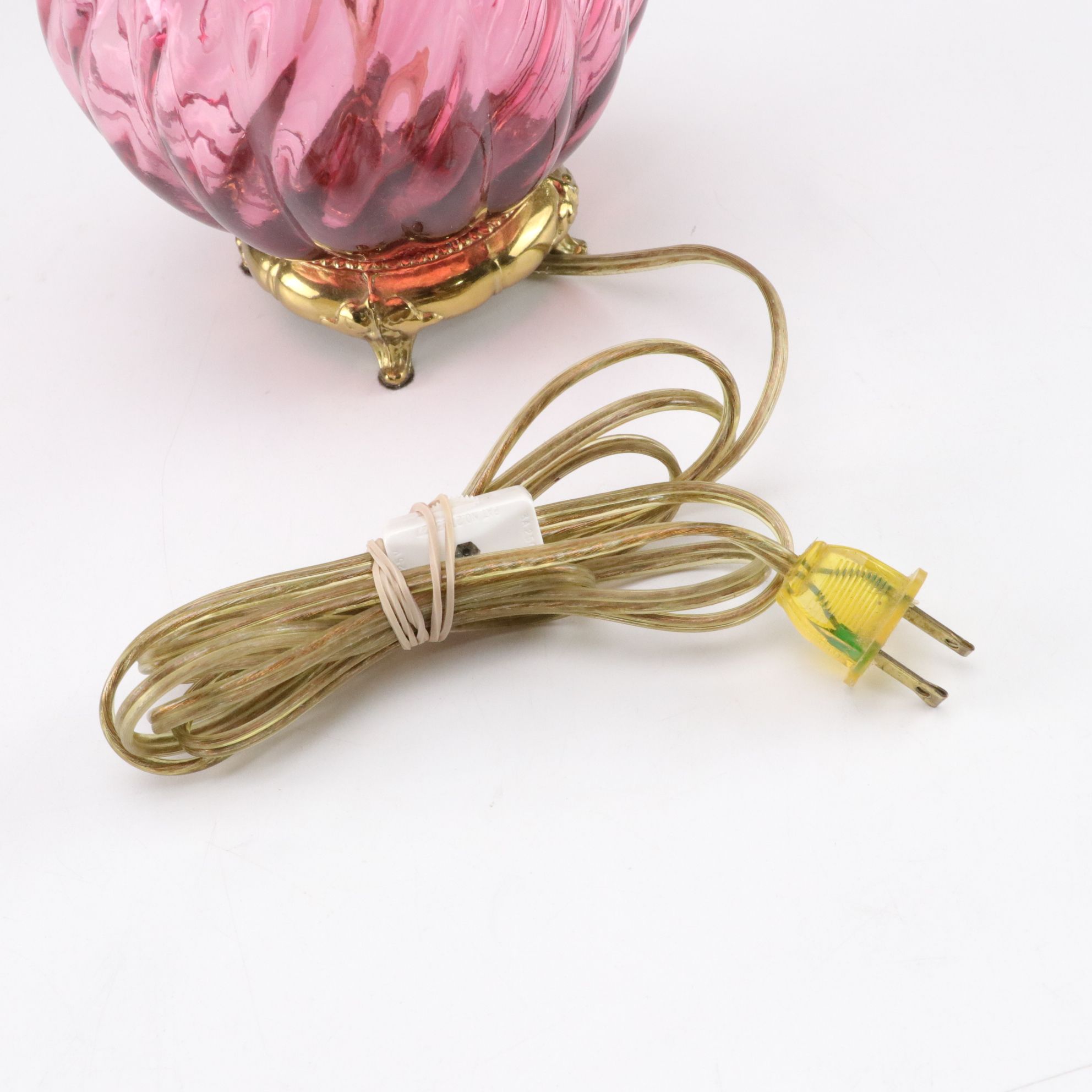 Cranberry Glass Accent Lamp with Ruffled Shade, Late 20th to 21st Century