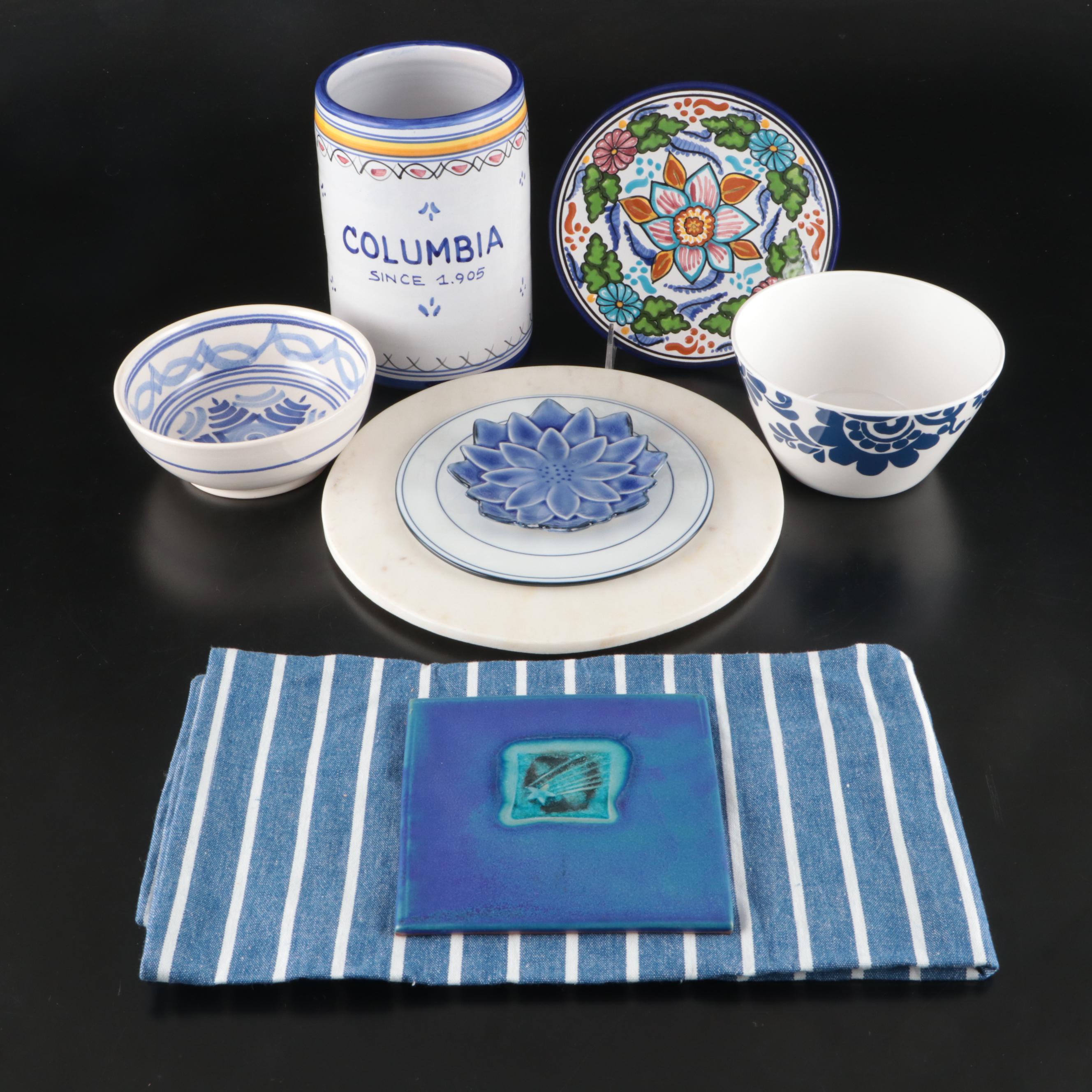 Mexican Talavera Plate with Hand-Painted Ceramic Utensil Holder and More