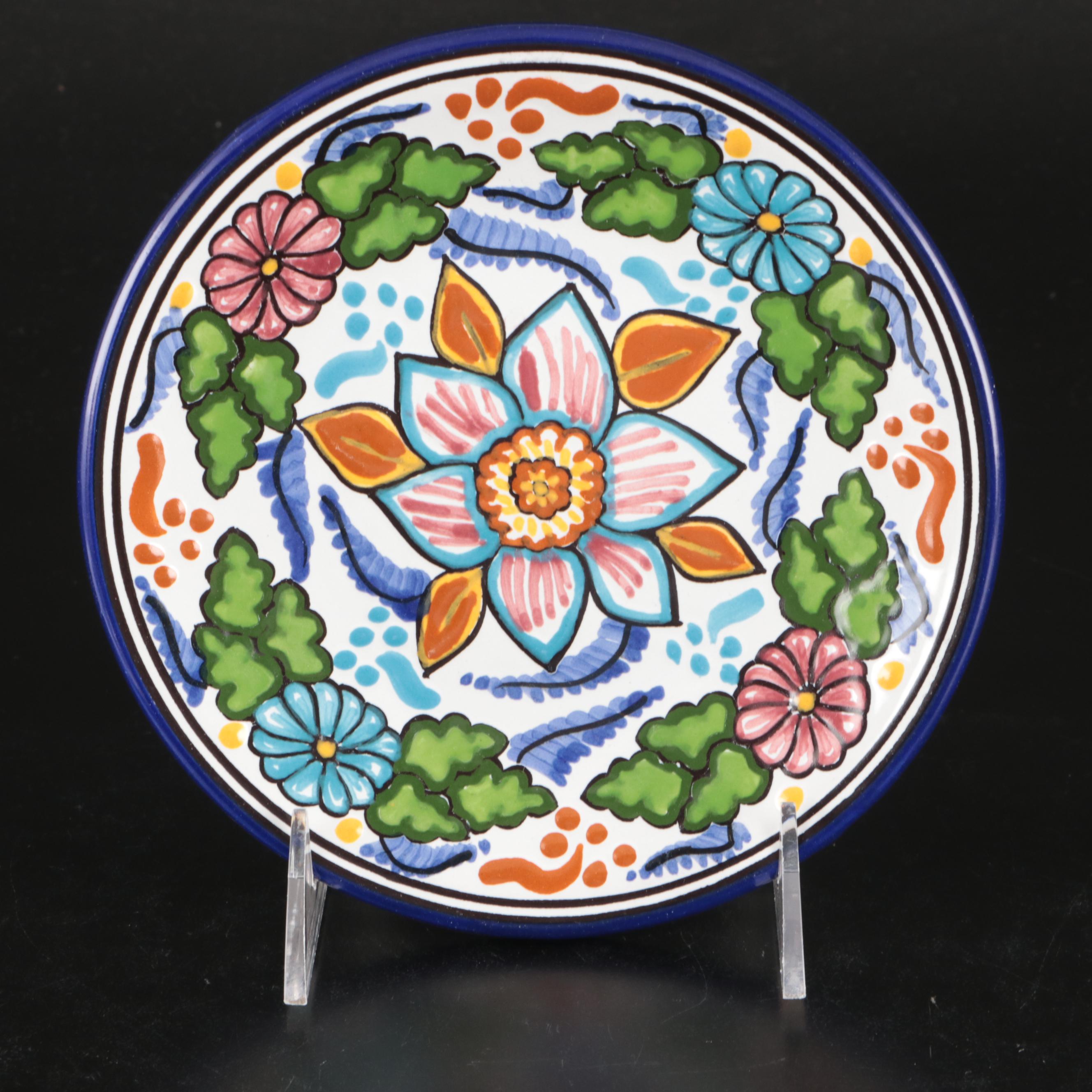 Mexican Talavera Plate with Hand-Painted Ceramic Utensil Holder and More