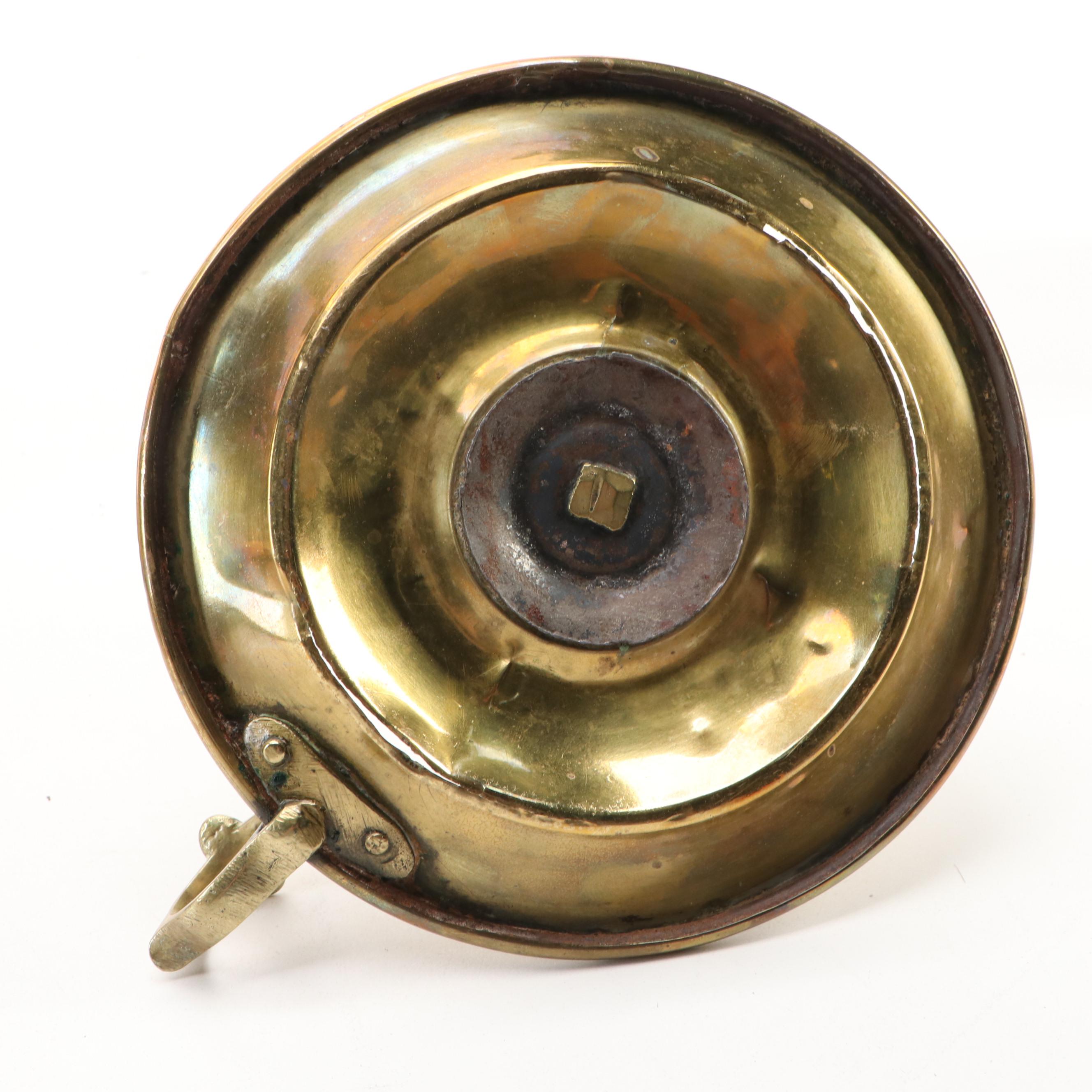 Federal Style Push-Up Chamberstick with Other Brass Candlesticks