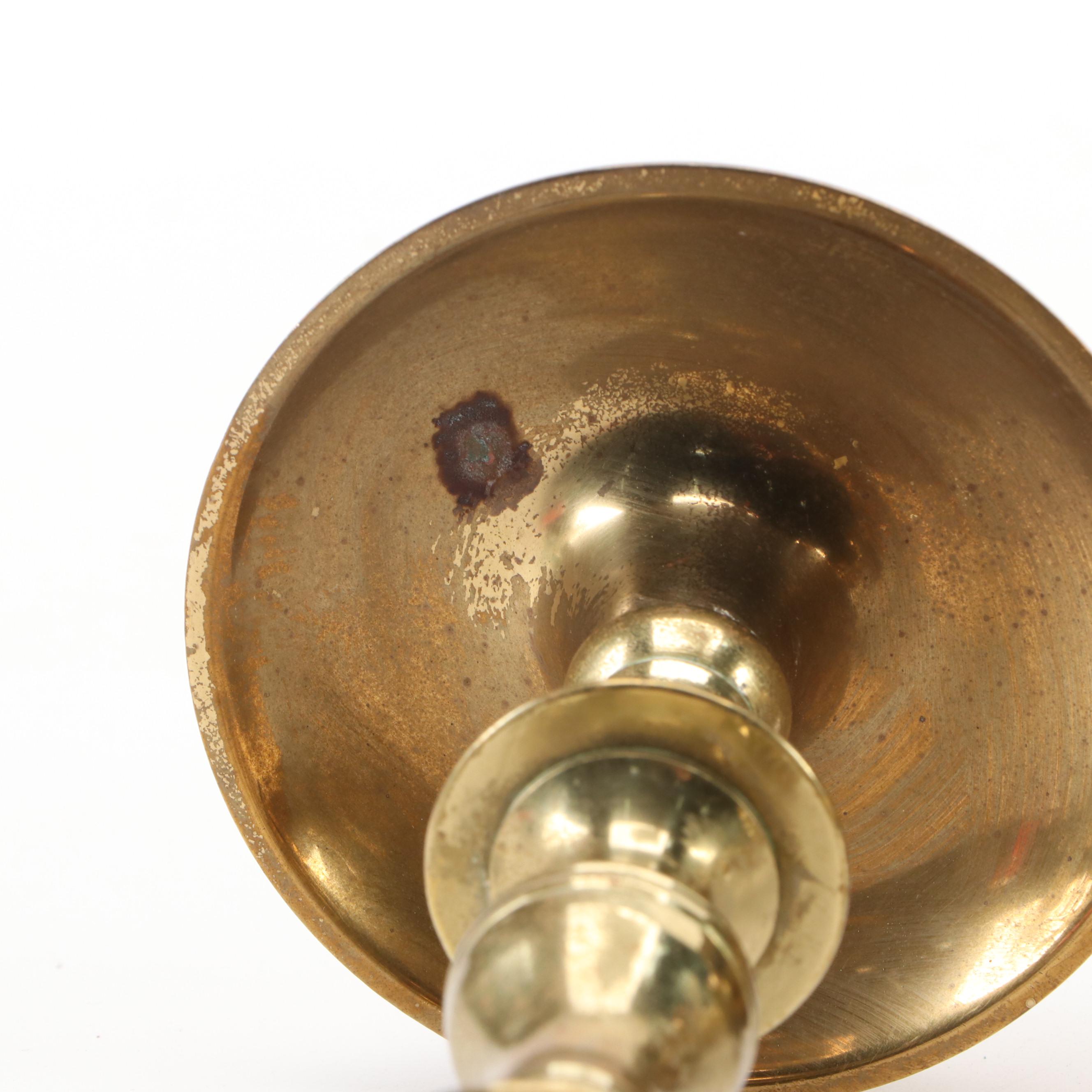 Federal Style Push-Up Chamberstick with Other Brass Candlesticks