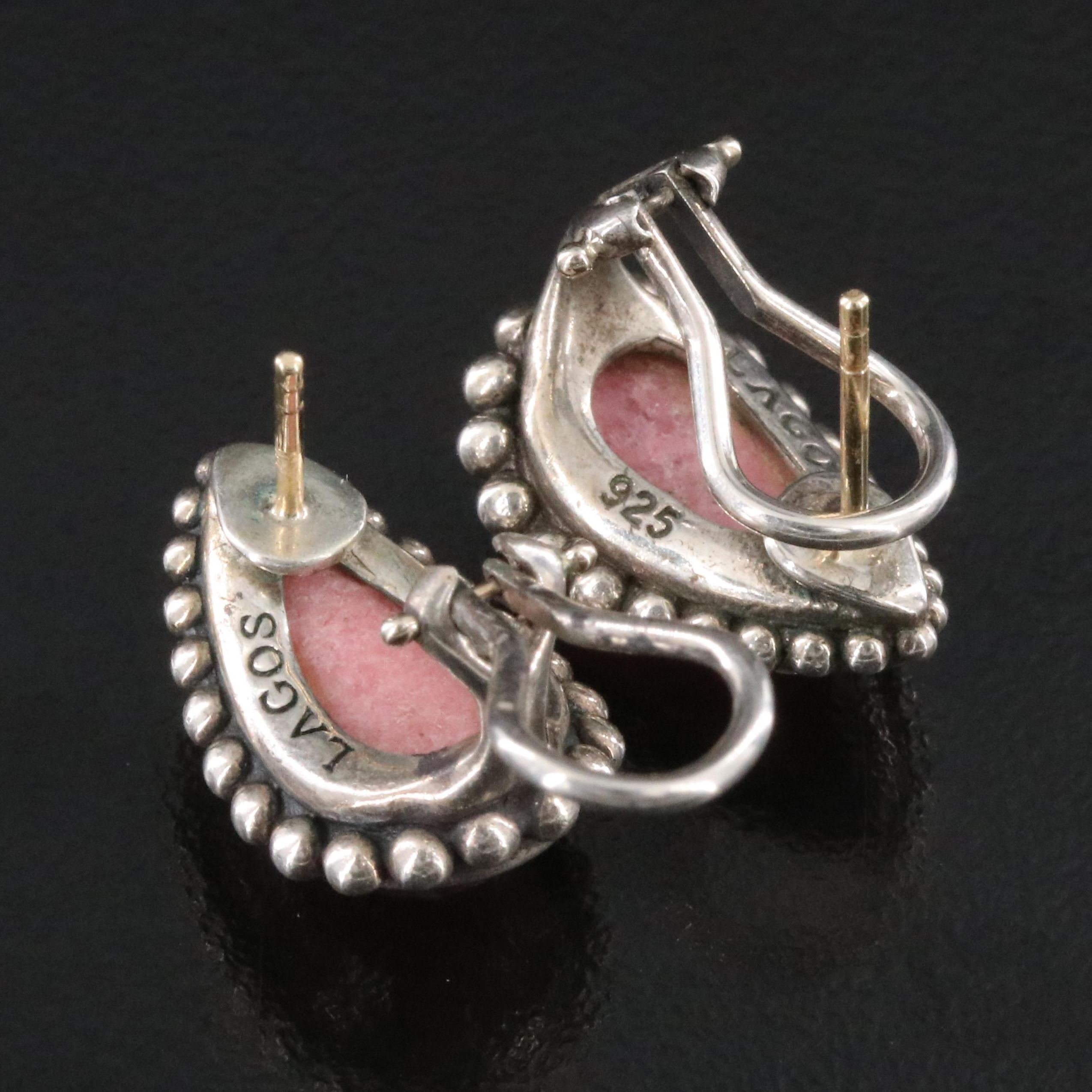 Lagos Maya Sterling Rock Crystal and Rhodonite Earrings