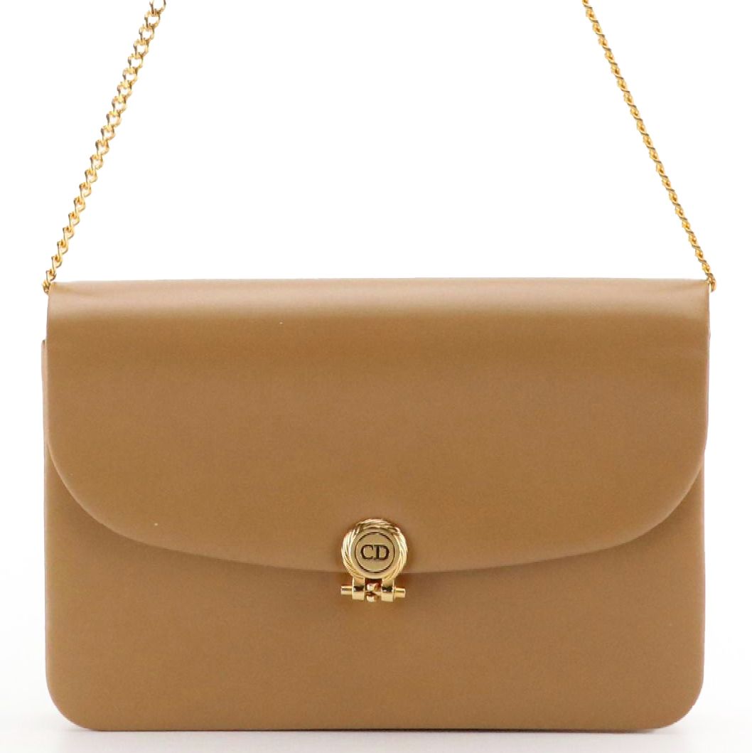 Christian Dior Front Flap Shoulder Bag in Brown Leather