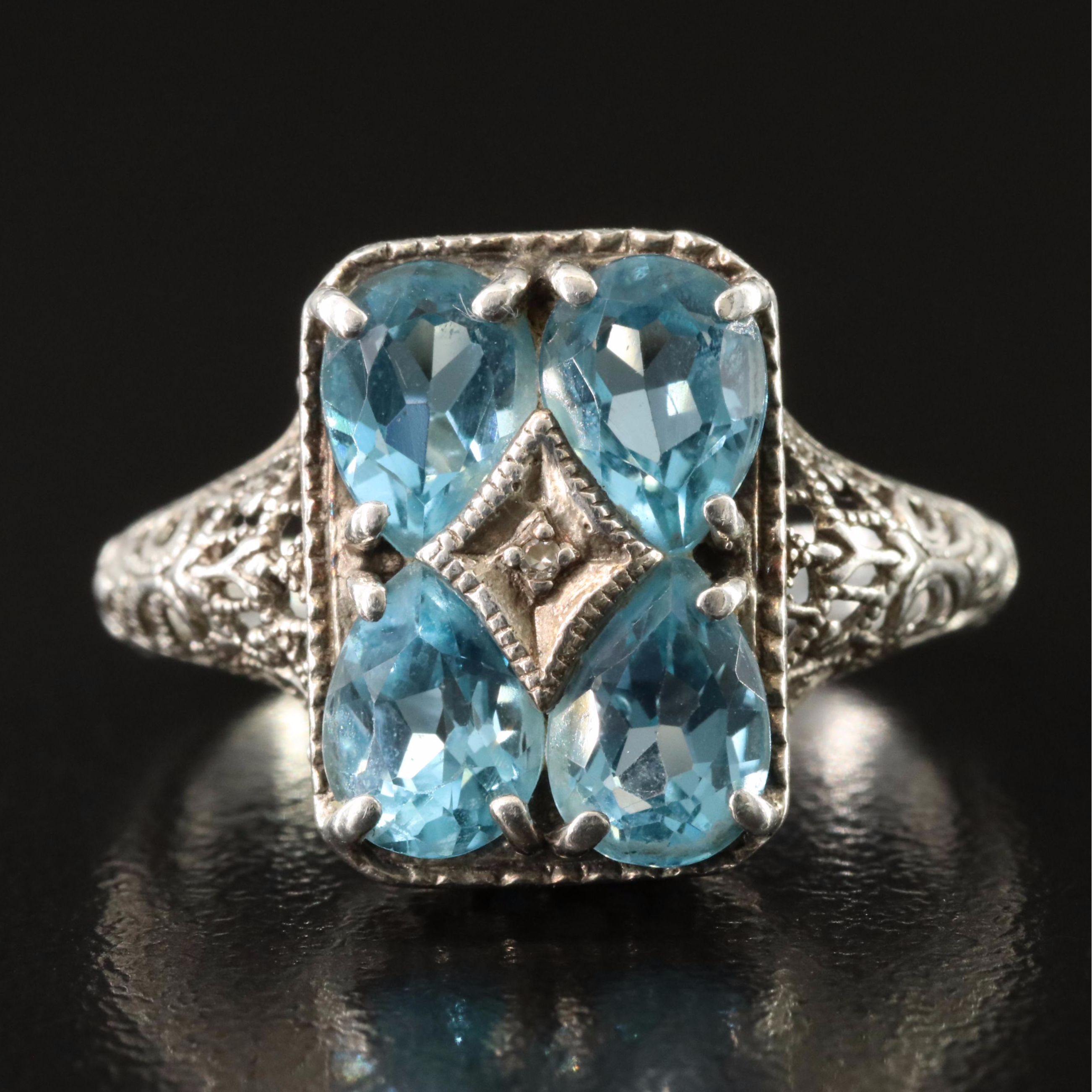Sterling Blue Topaz and Diamond Ring