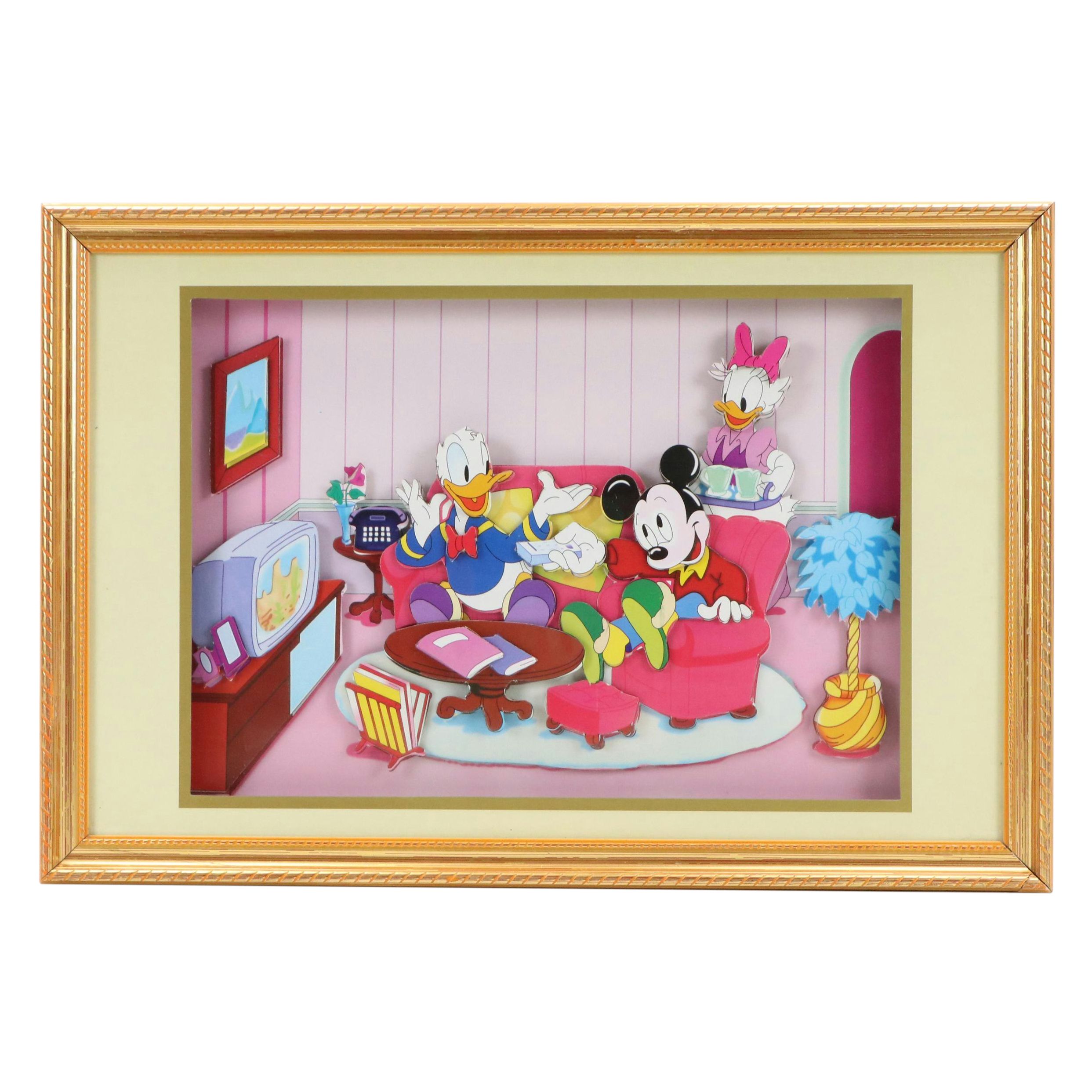3-D Offset Lithograph of Donald Duck, Mickey Mouse, and Daisy, Late 20th Century