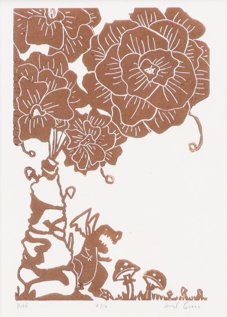 Amal Green Linocut "Puff," 21st Century
