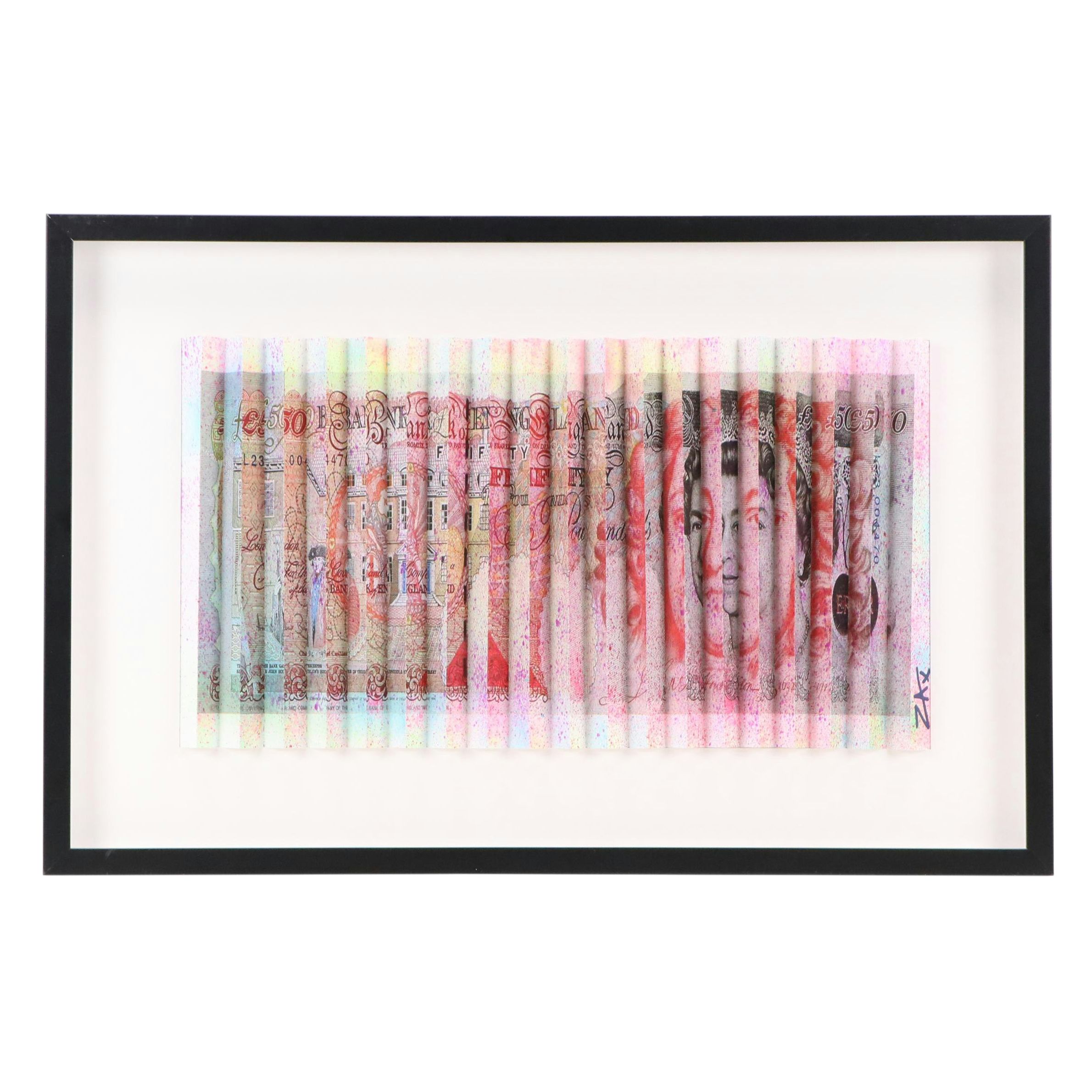 E.M. Zax Accordion Folded Mixed Media Digital Print of Currency, 2025